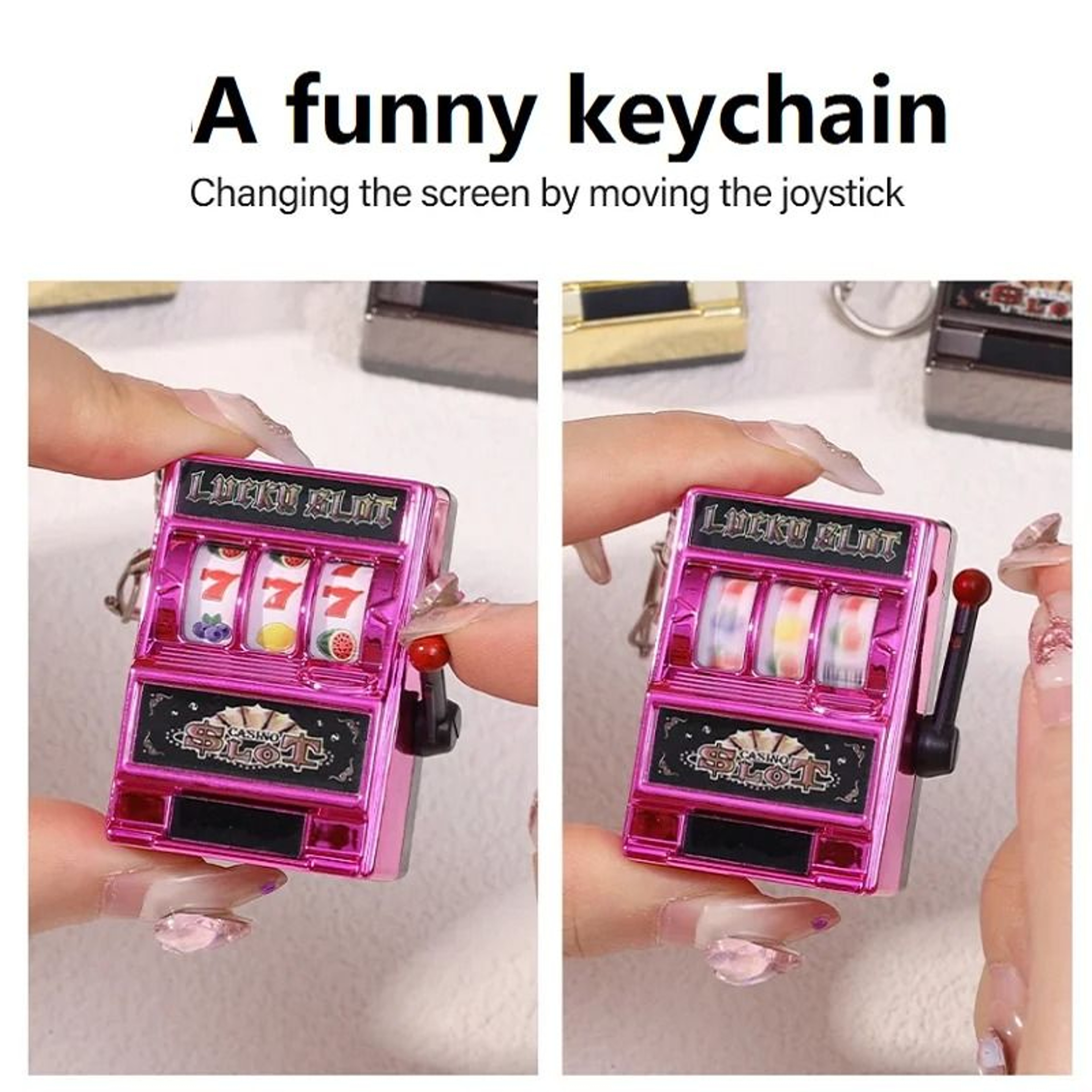 Funny Mini Slot Machine Toy Keychain Fruit Gaming Machine Bag Pendant Charm 1