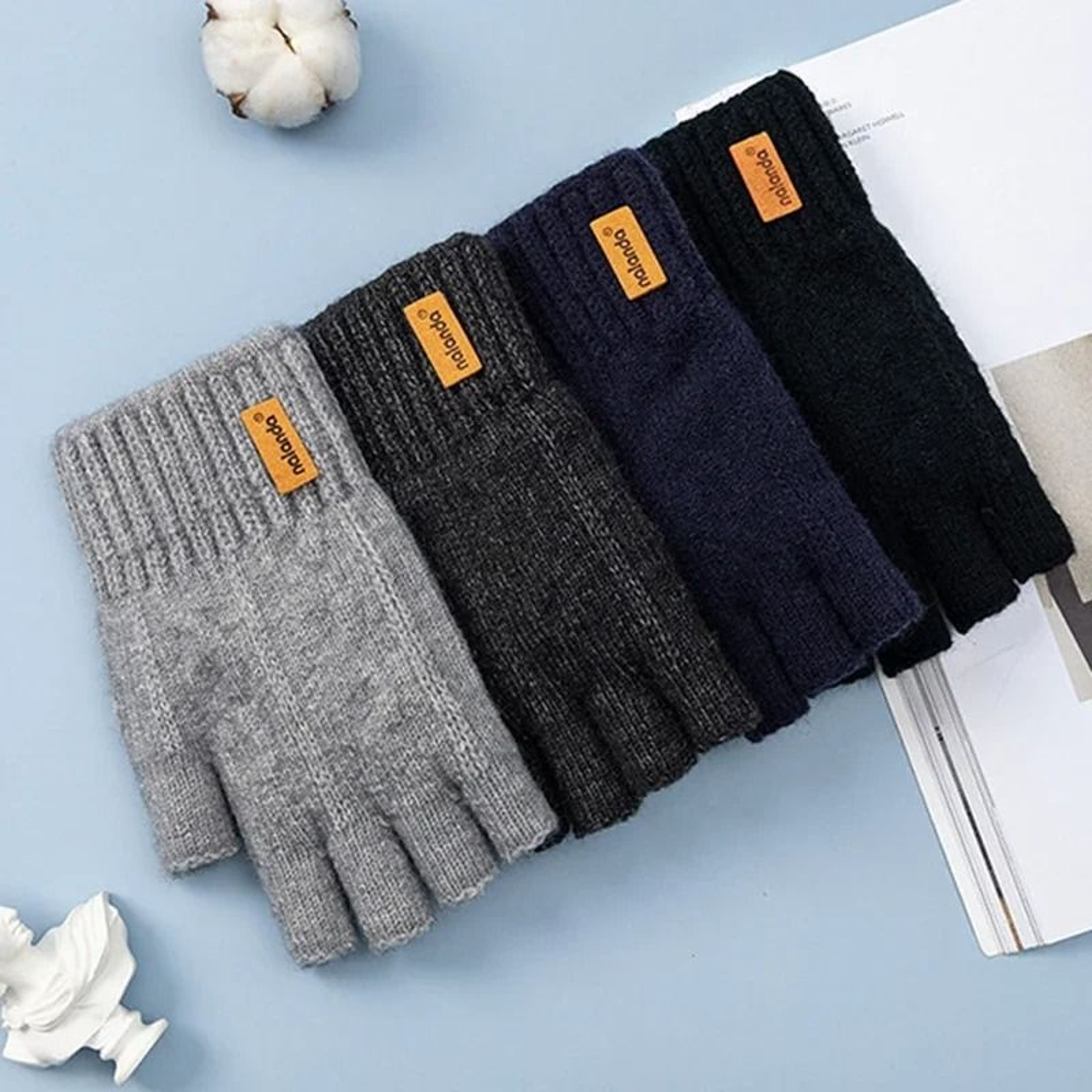 Winter Autumn Knitted Fingerless Gloves With Warm Plush Lining For Men And Women 4