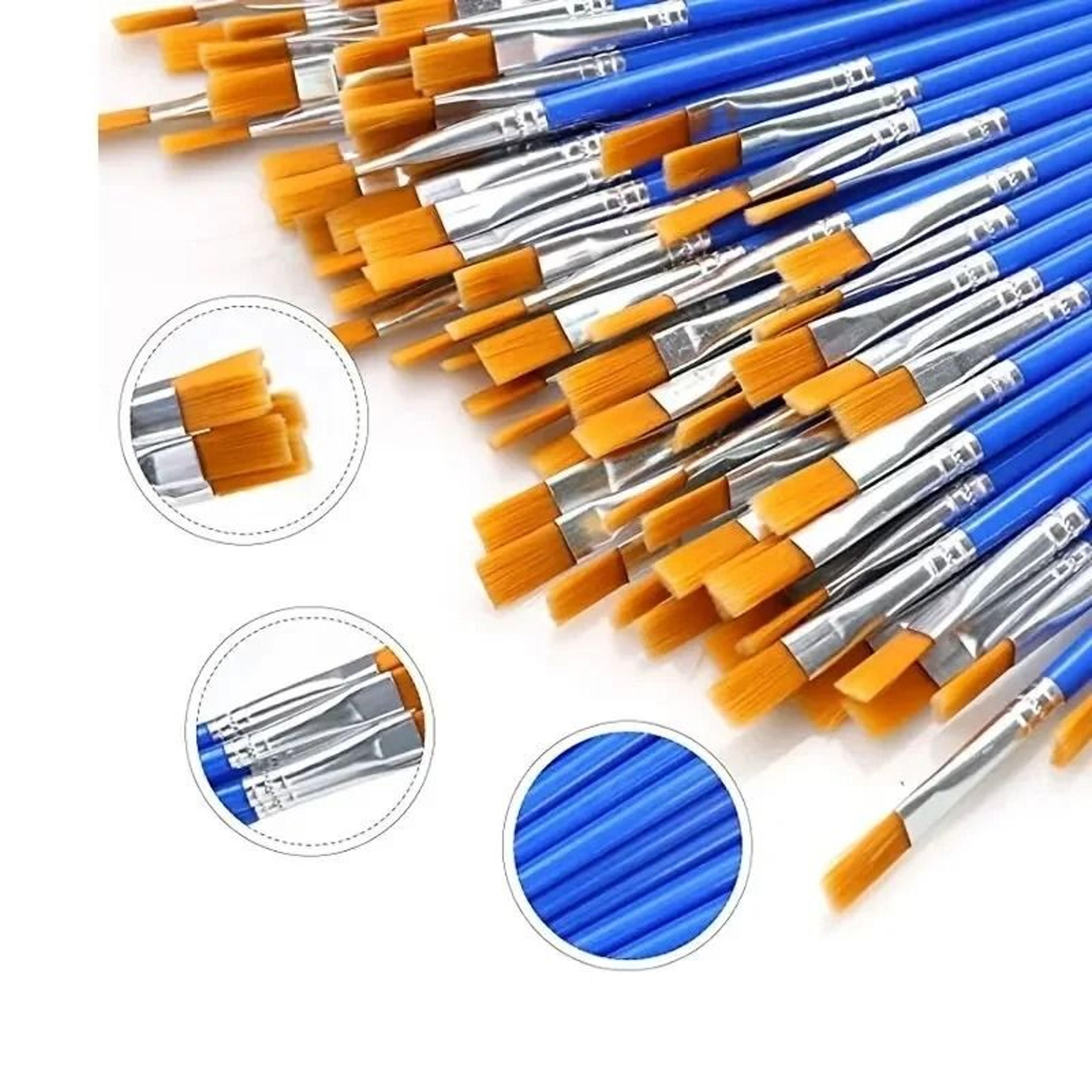 50 Piece Professional Painting Brush Set Round And Flat Nylon Hair Brushes For All Mediums 0