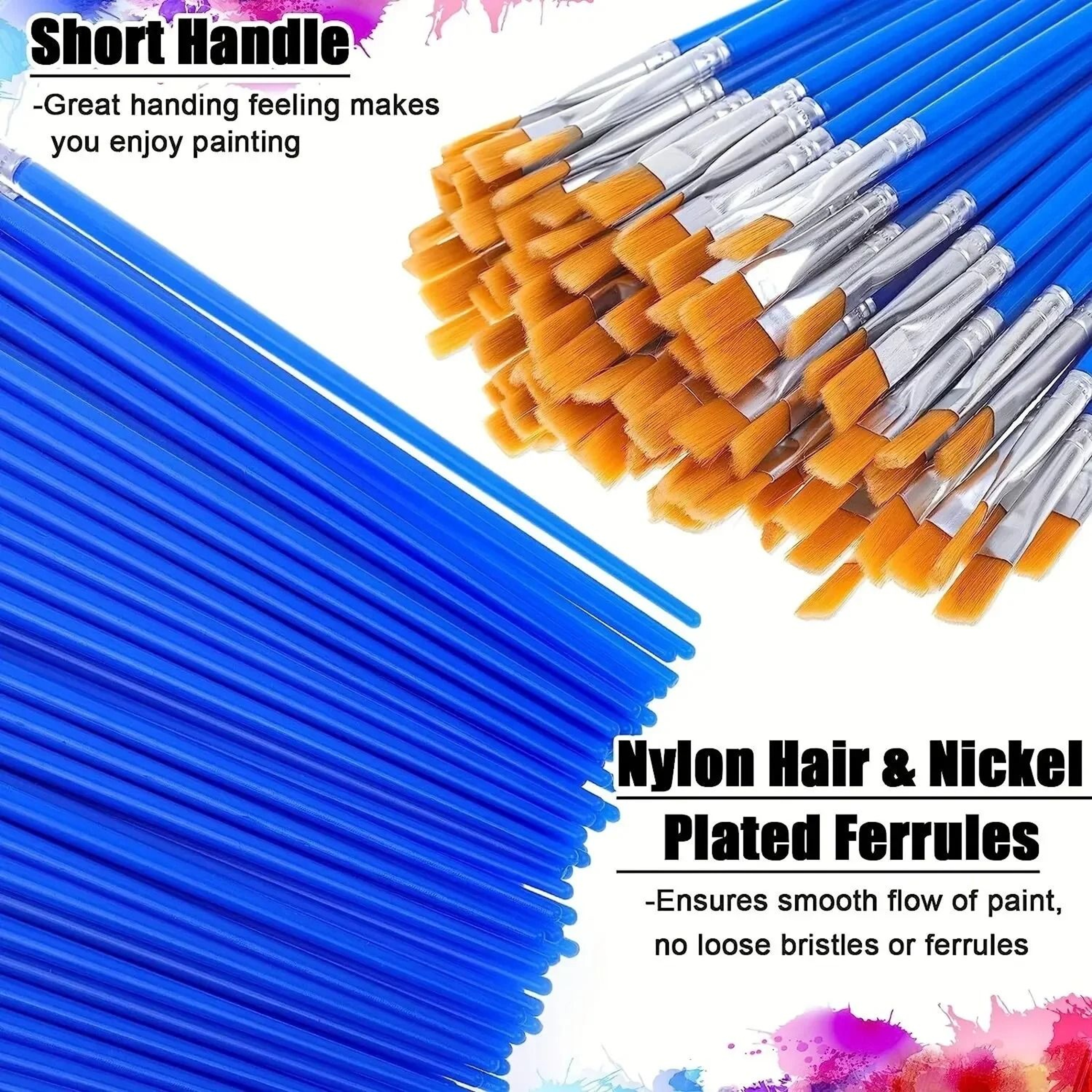 50 Piece Professional Painting Brush Set Round And Flat Nylon Hair Brushes For All Mediums 3