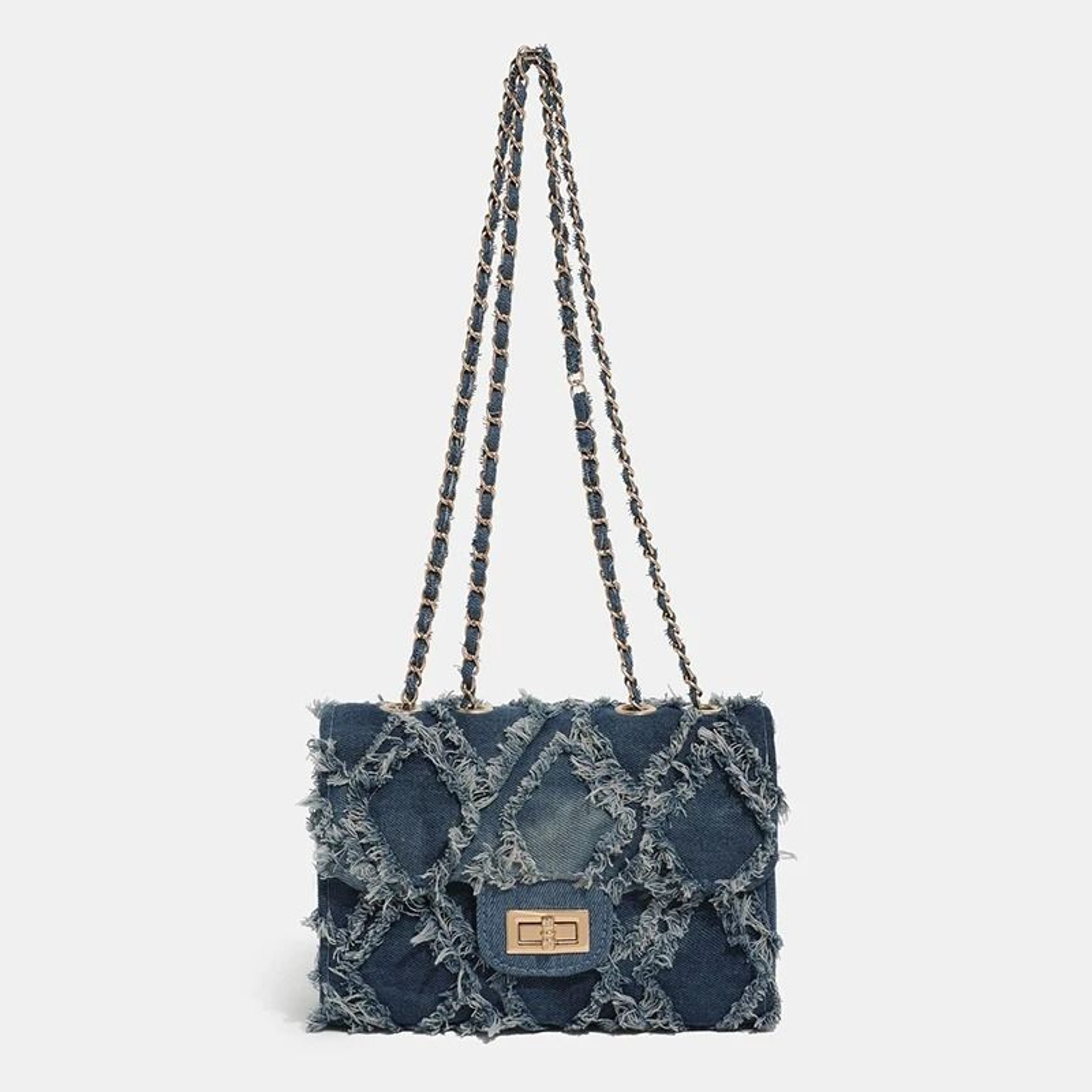 Trendy Shredded Denim Diamond Crossbody Chain Bag 3