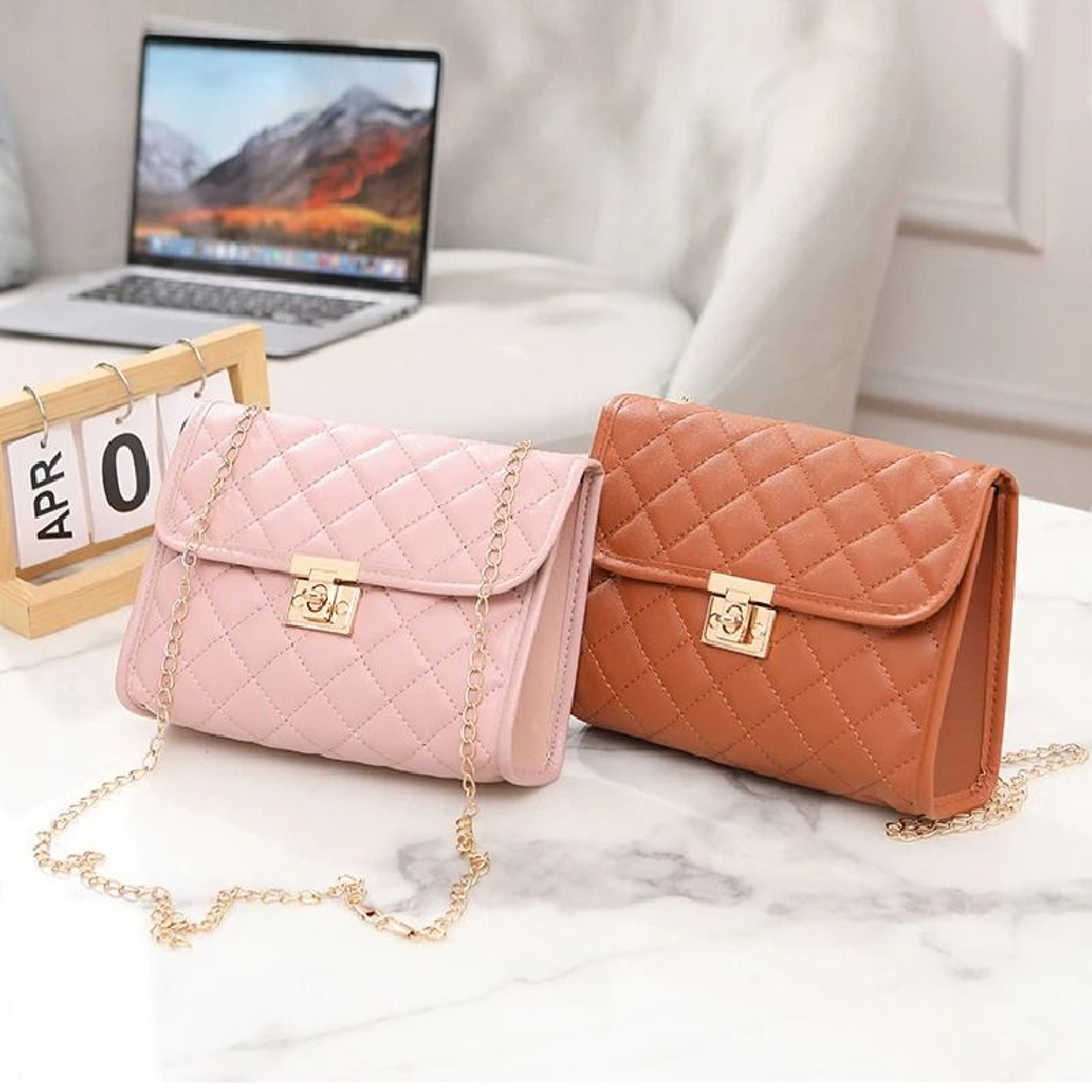 Embroidered Checkered Crossbody Chain Bag 4