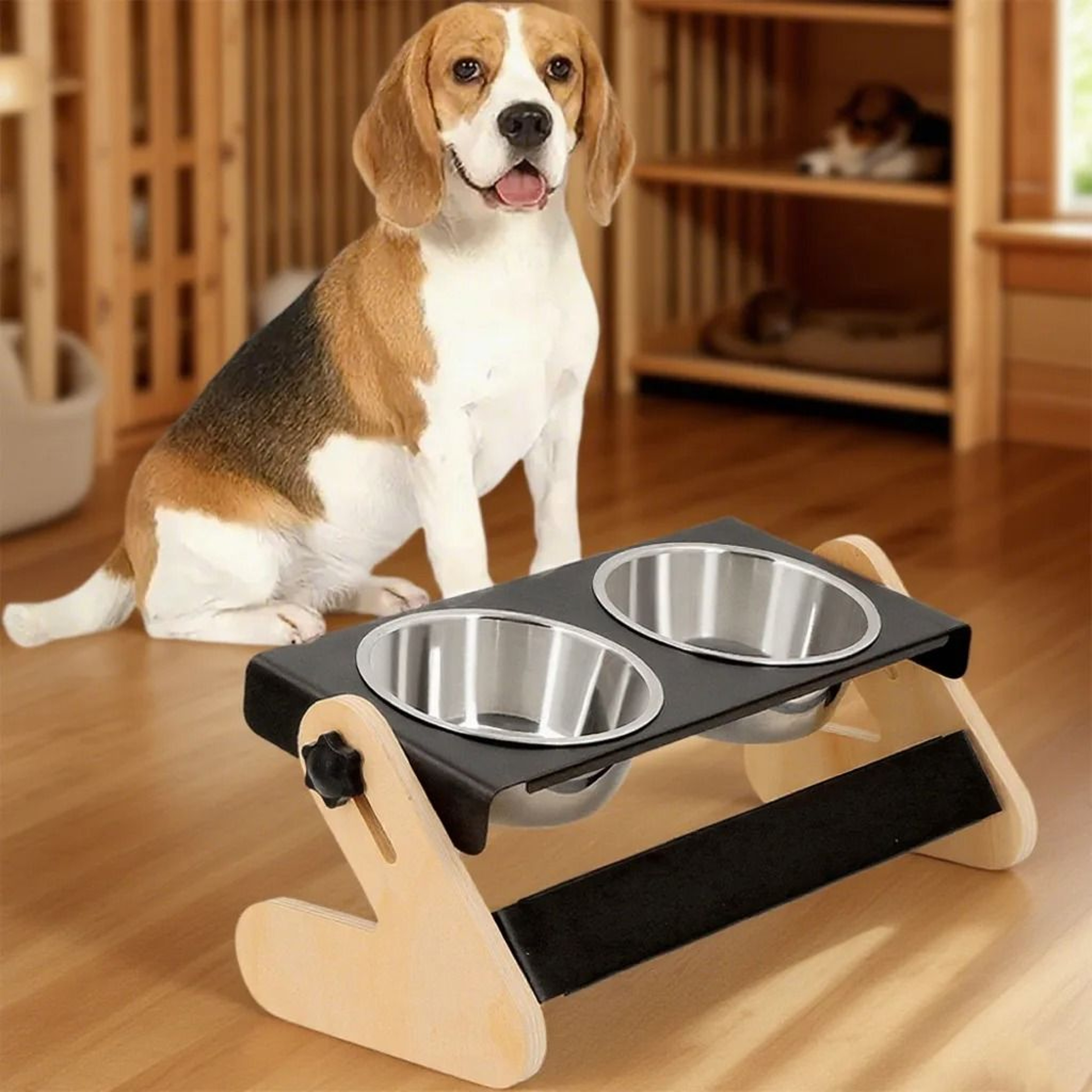 Elevated Industrial Iron And Wood Pet Feeder 0