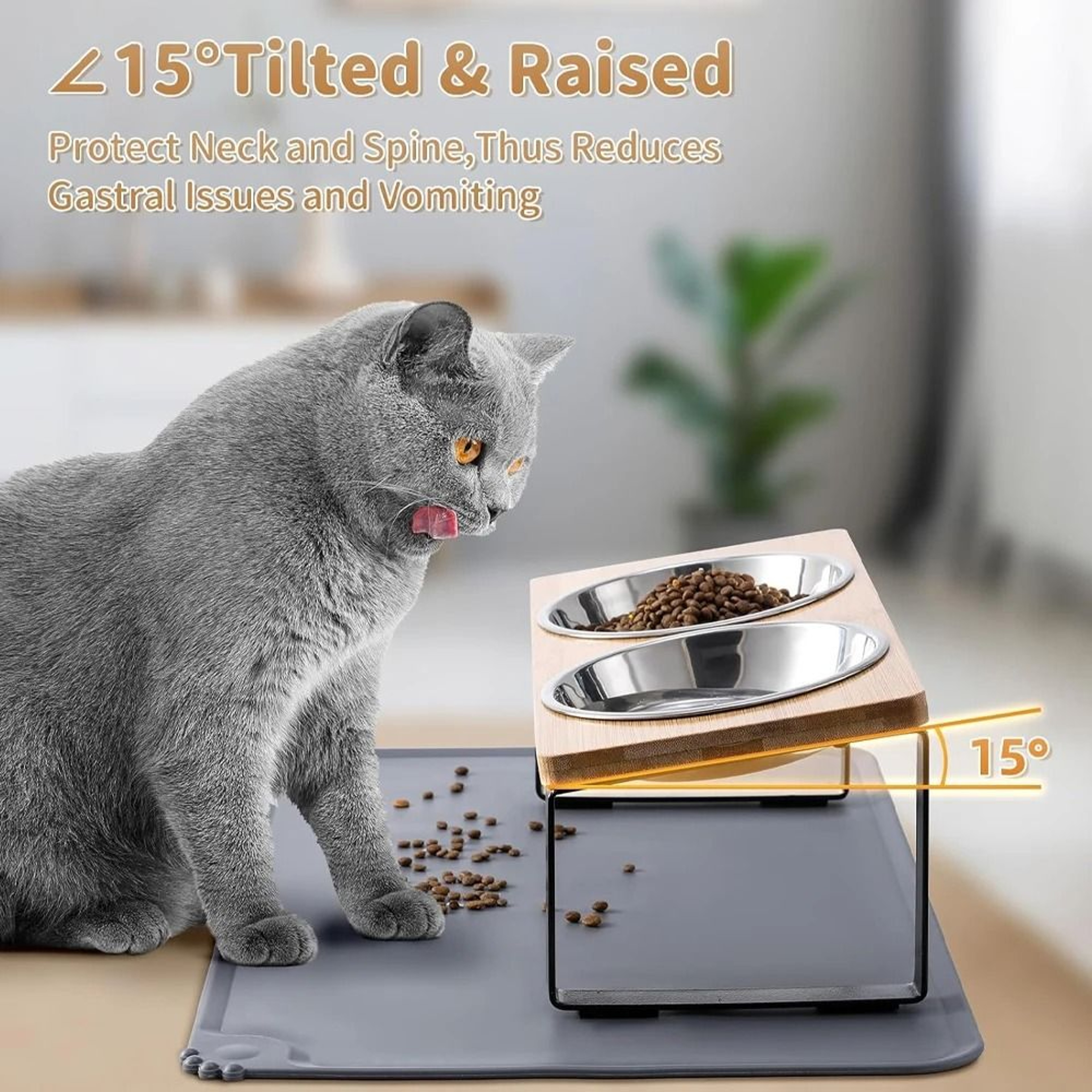 Professional Elevated Tilted Pet Feeder With Spill Proof Mat 3