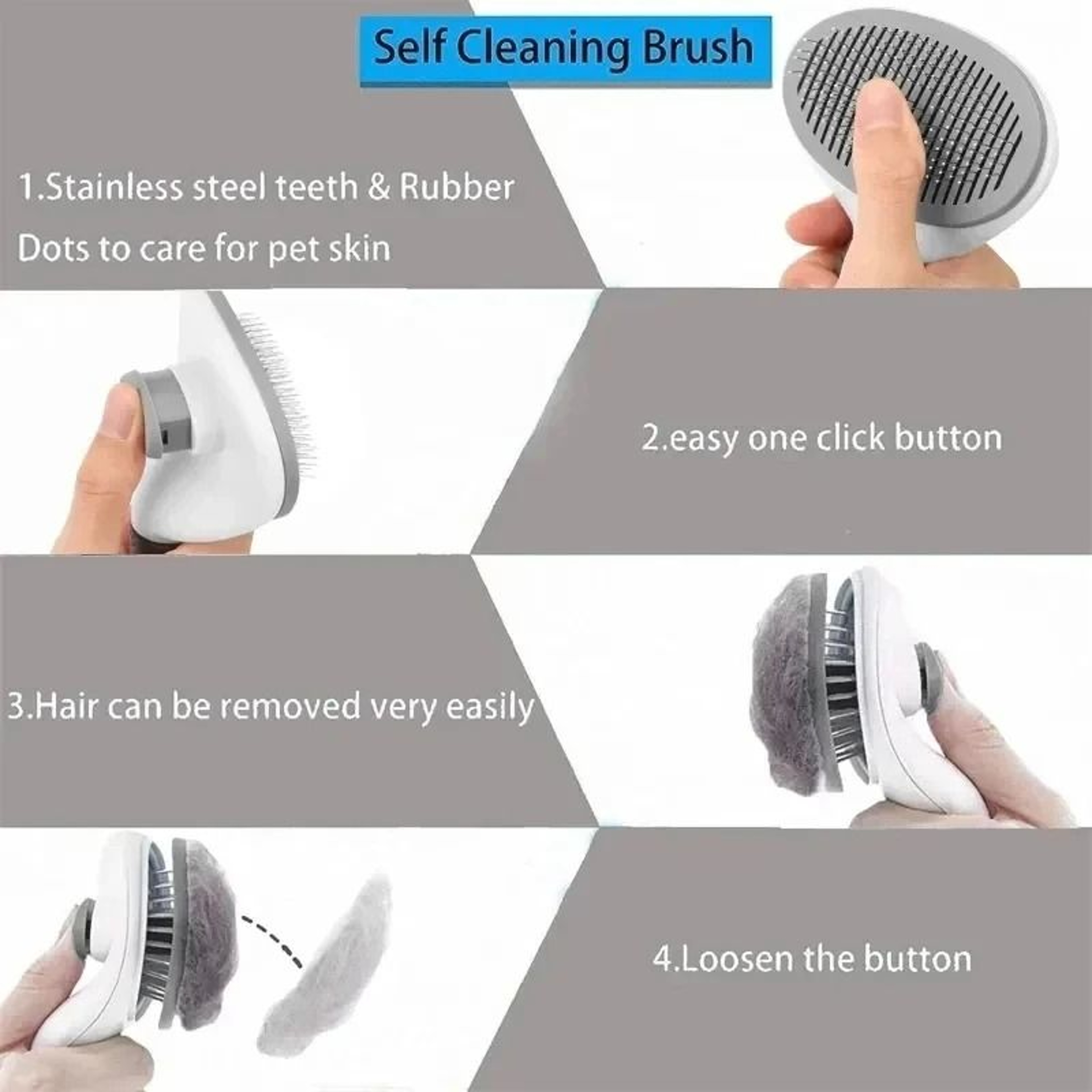 Professional Self Cleaning Pet Grooming And Dematting Brush 6