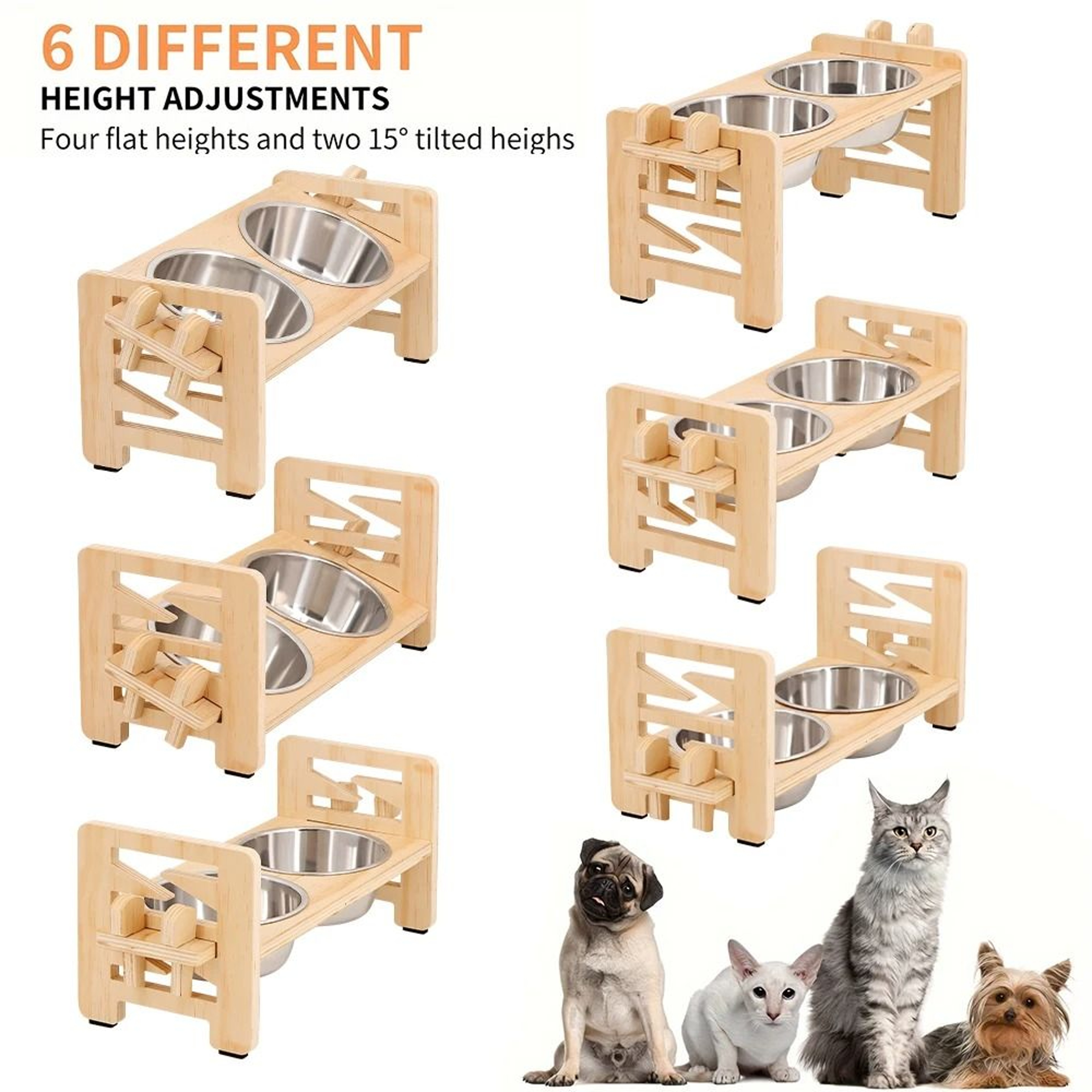 Professional Adjustable Wooden Raised Pet Feeding Station 2