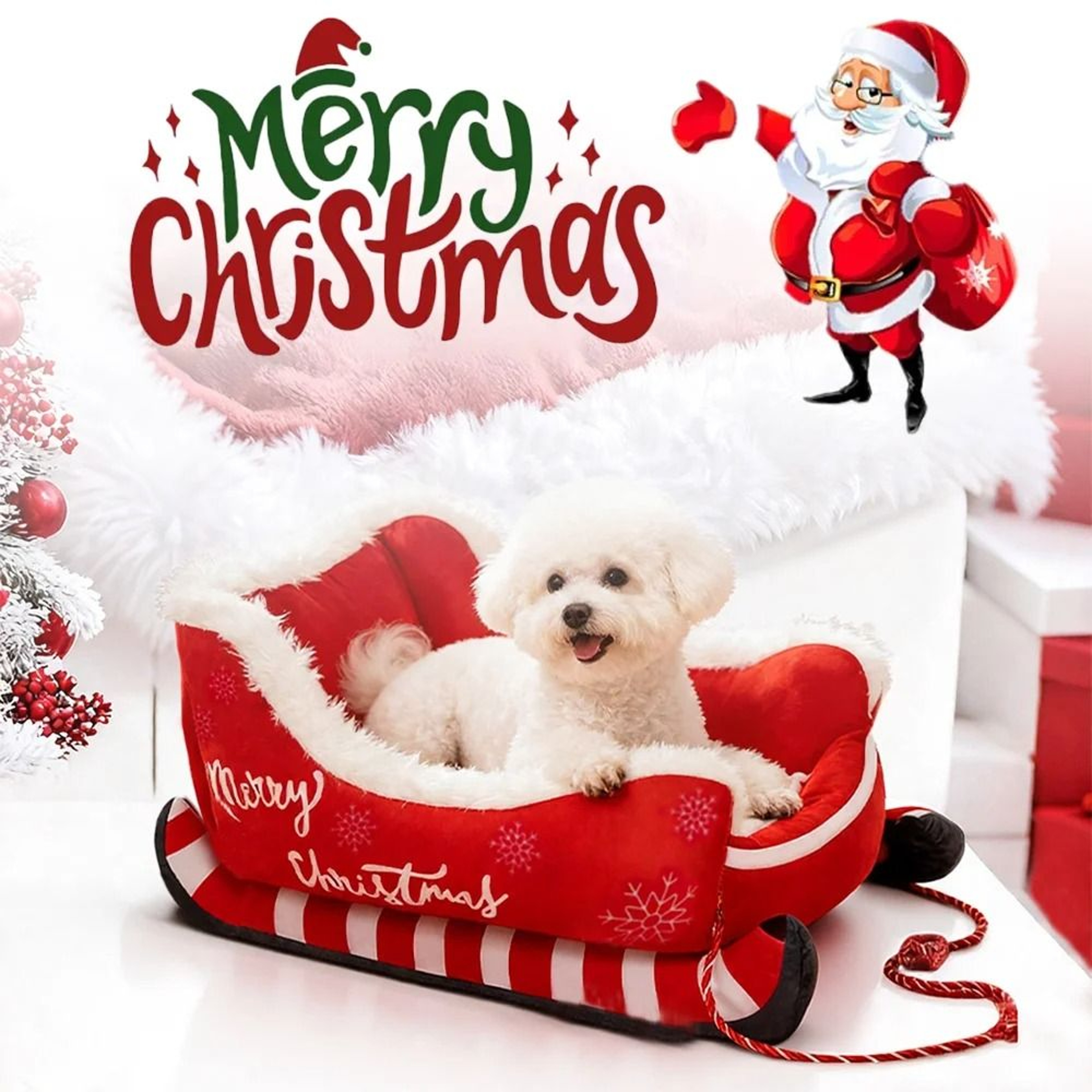 Christmas Sleigh Festive Plush Pet Bed 0