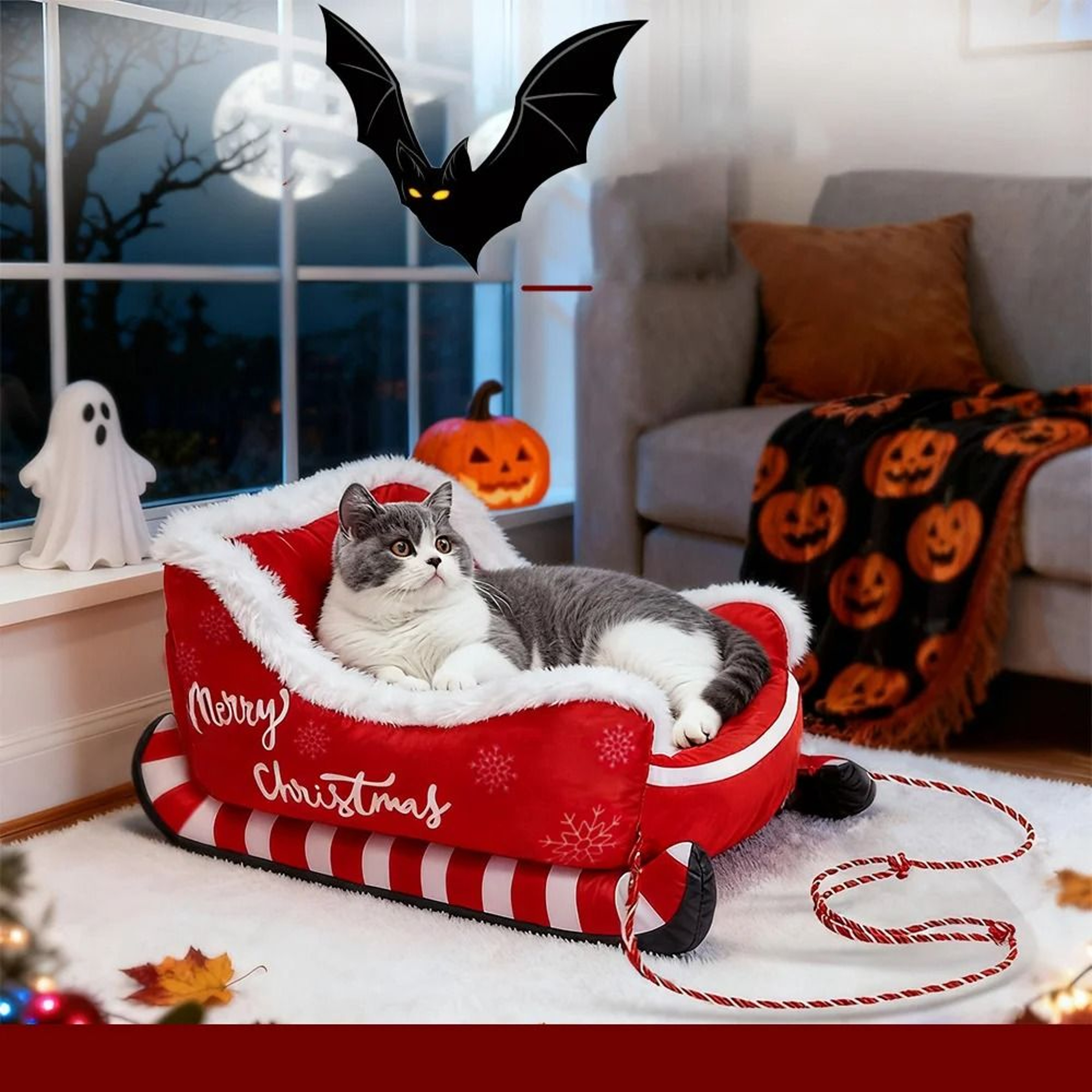 Christmas Sleigh Festive Plush Pet Bed 1