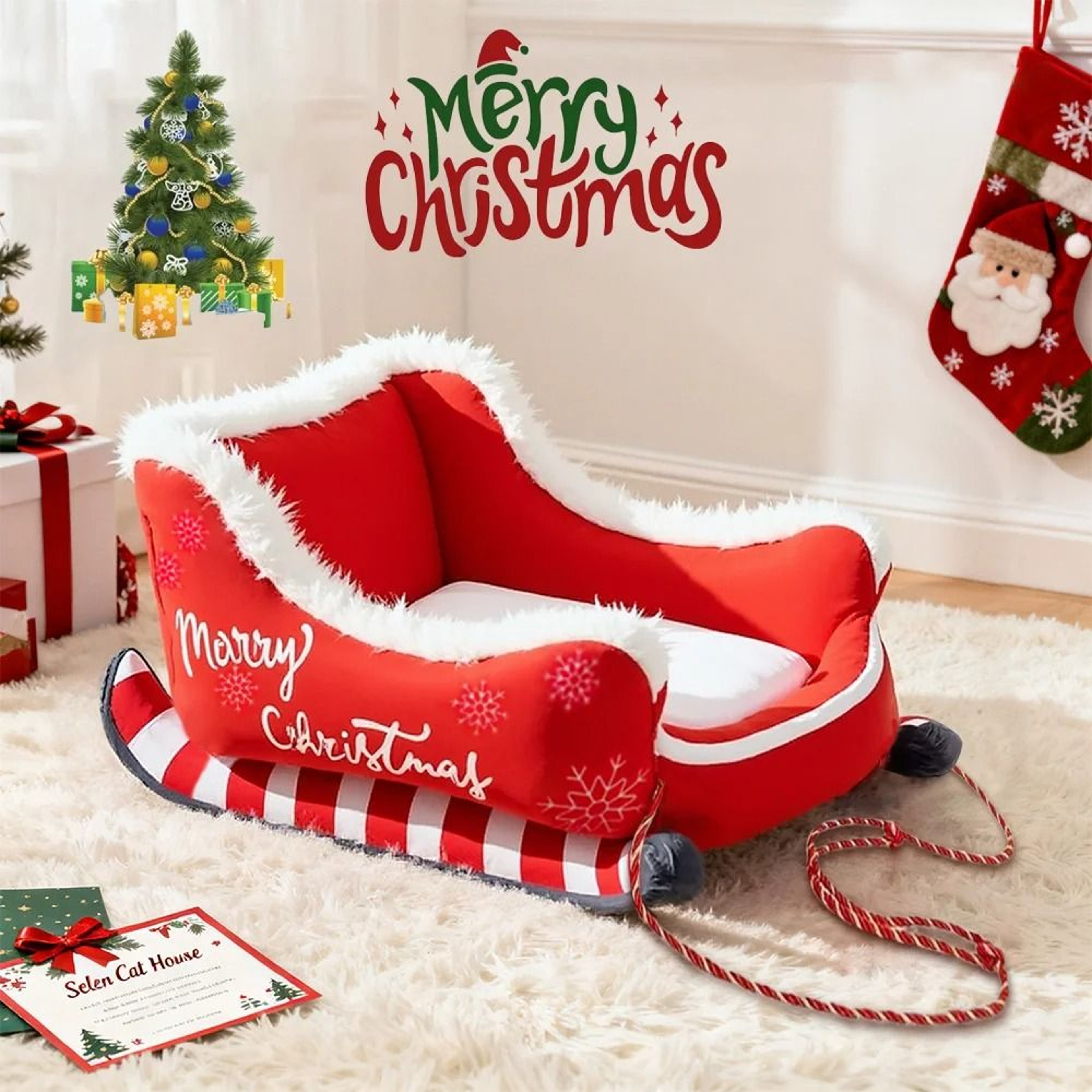Christmas Sleigh Festive Plush Pet Bed 6