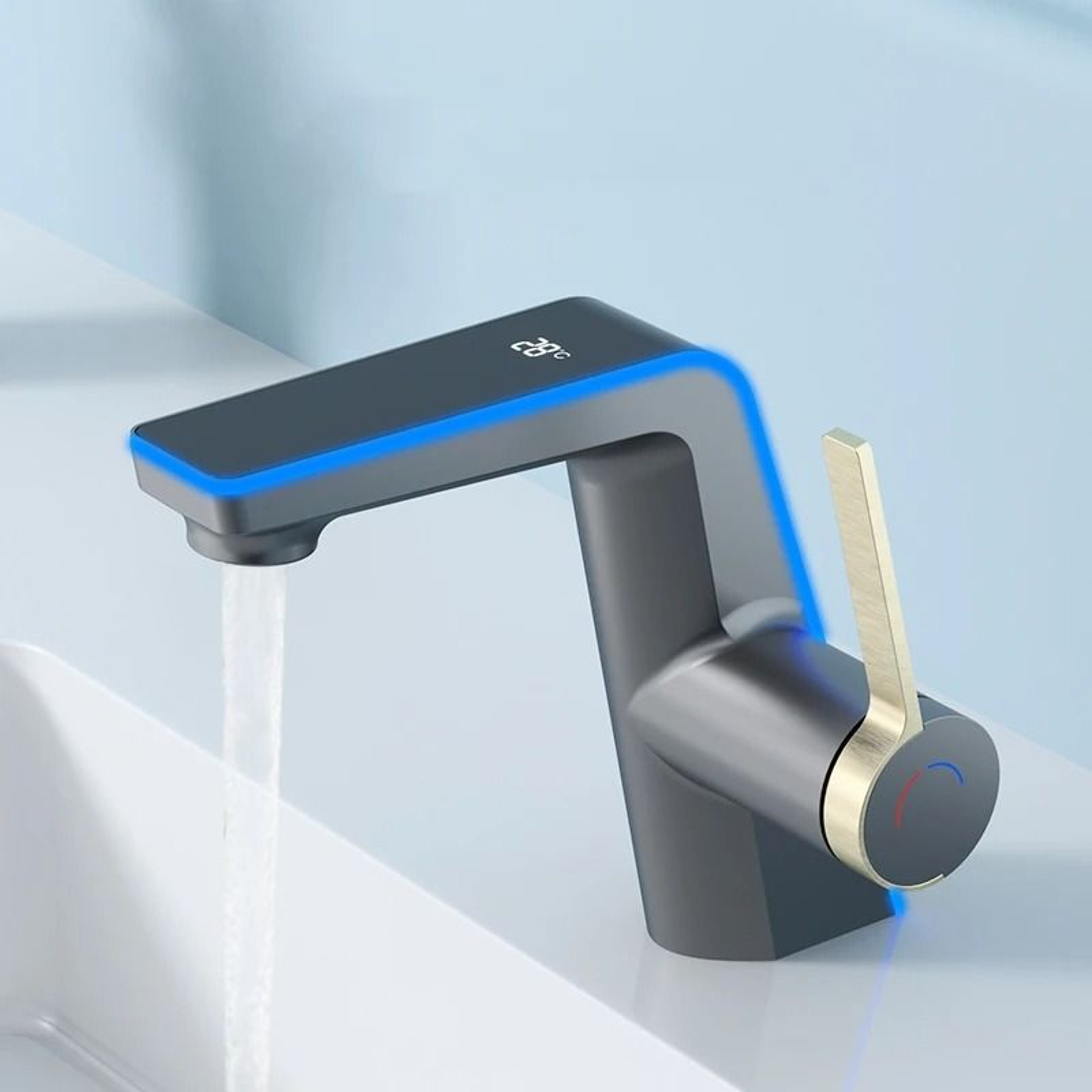 HighEnd LED Temperature Display Basin Faucet With Dual Sprayer 0