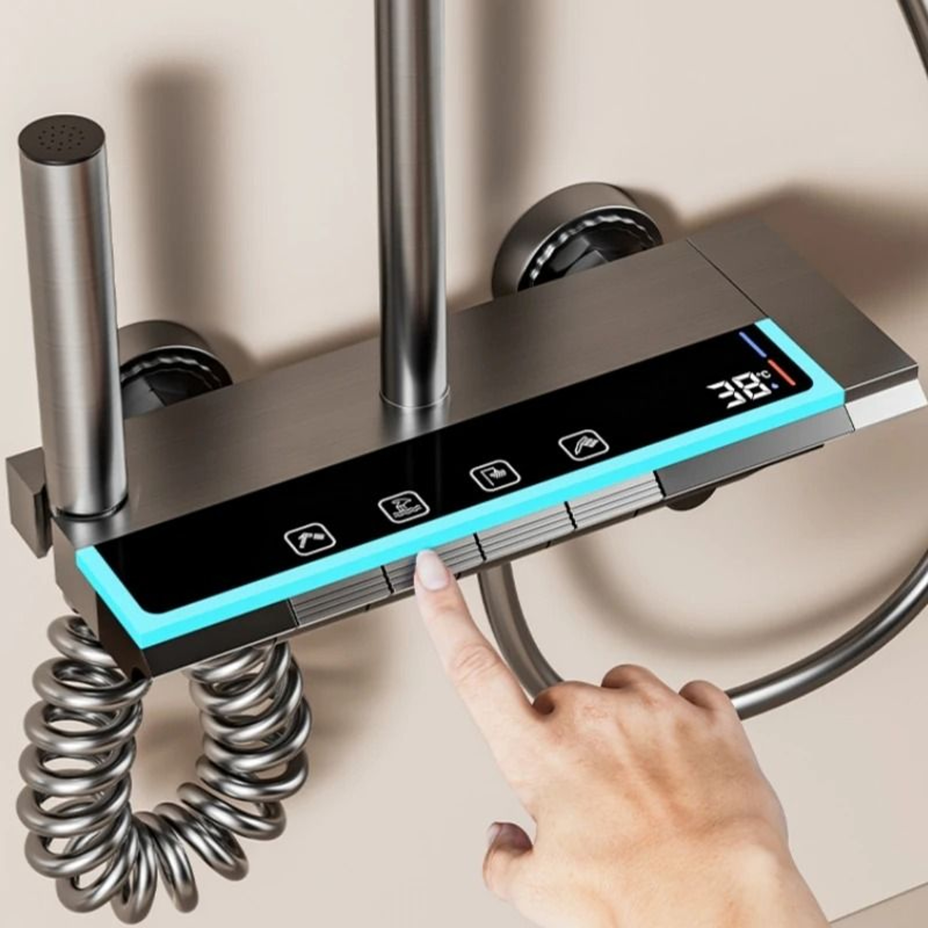 Luxury 4 Function Digital Display Shower System With Rainfall Head 2
