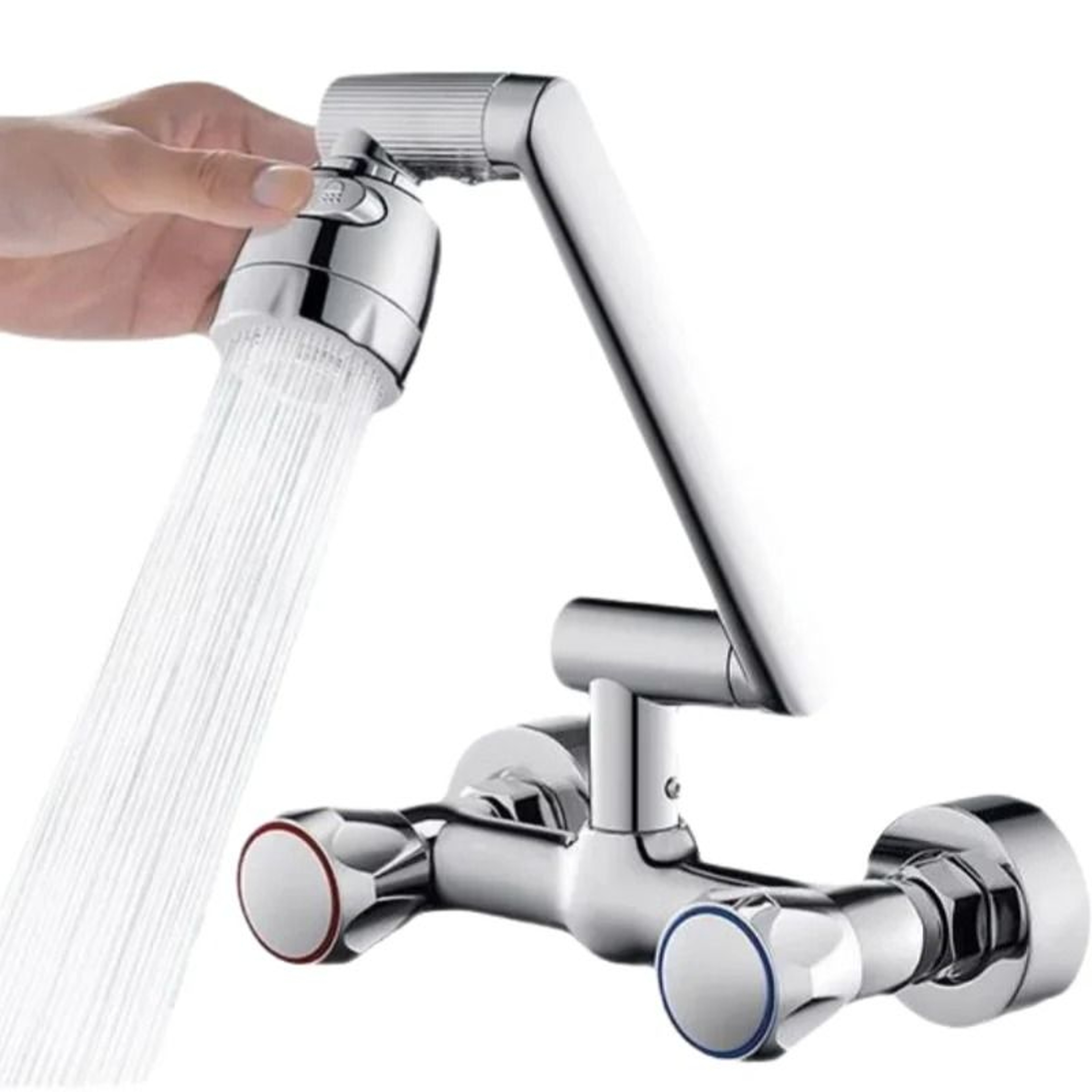 Wall Mounted Dual Mode Kitchen Faucet With 360 Degree Swivel 6