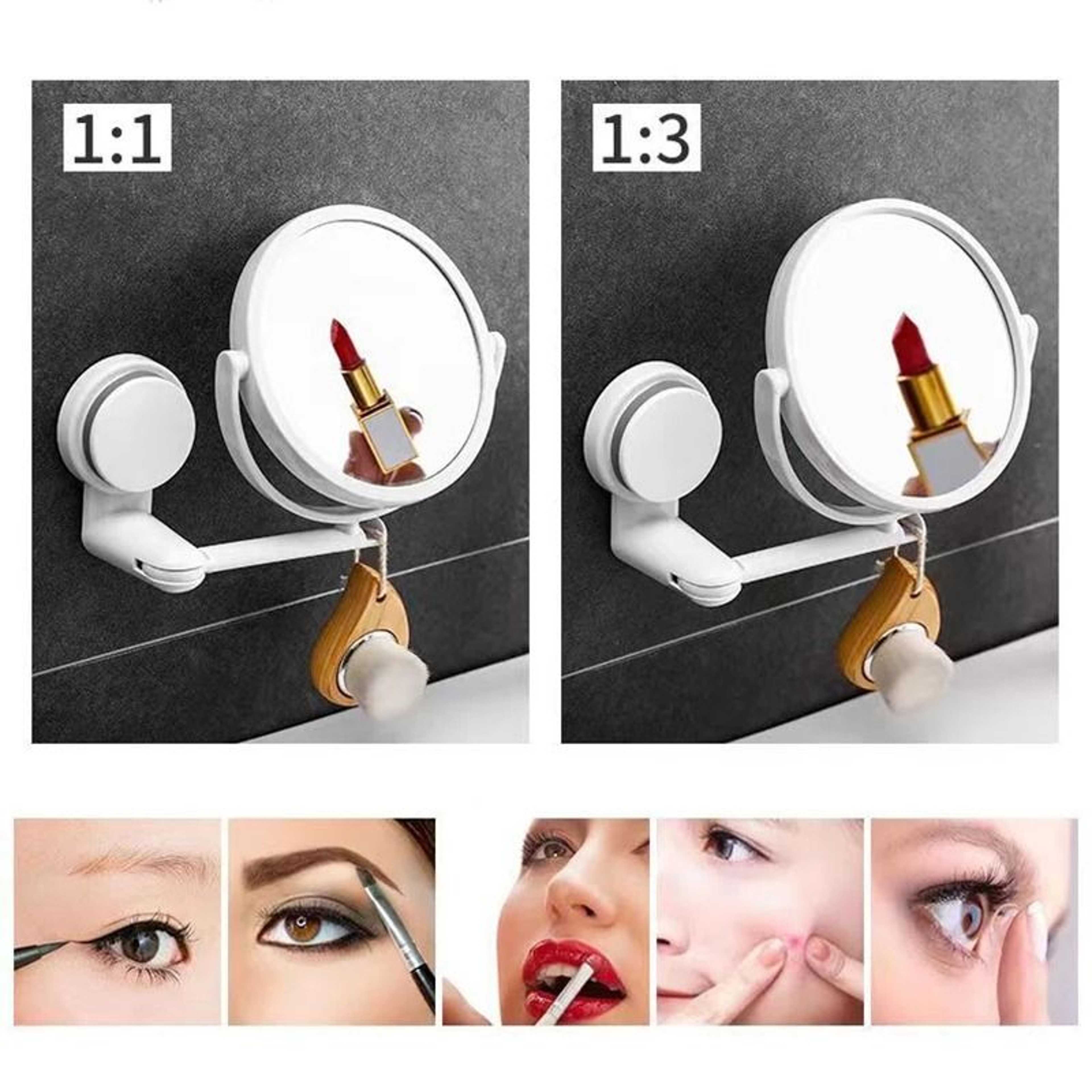 Double Sided Wall Mounted Makeup Mirror With Suction Arm 3