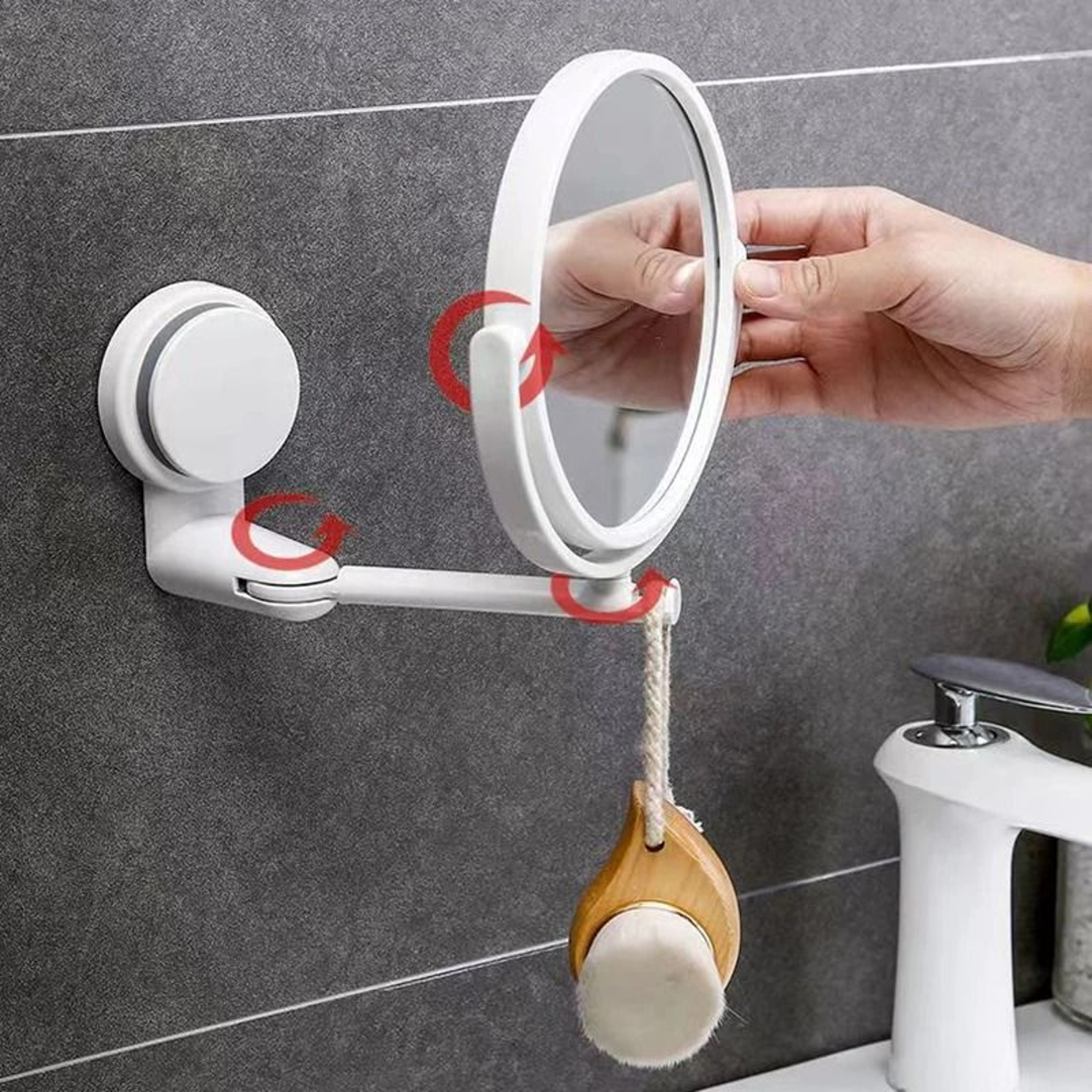 Double Sided Wall Mounted Makeup Mirror With Suction Arm 4