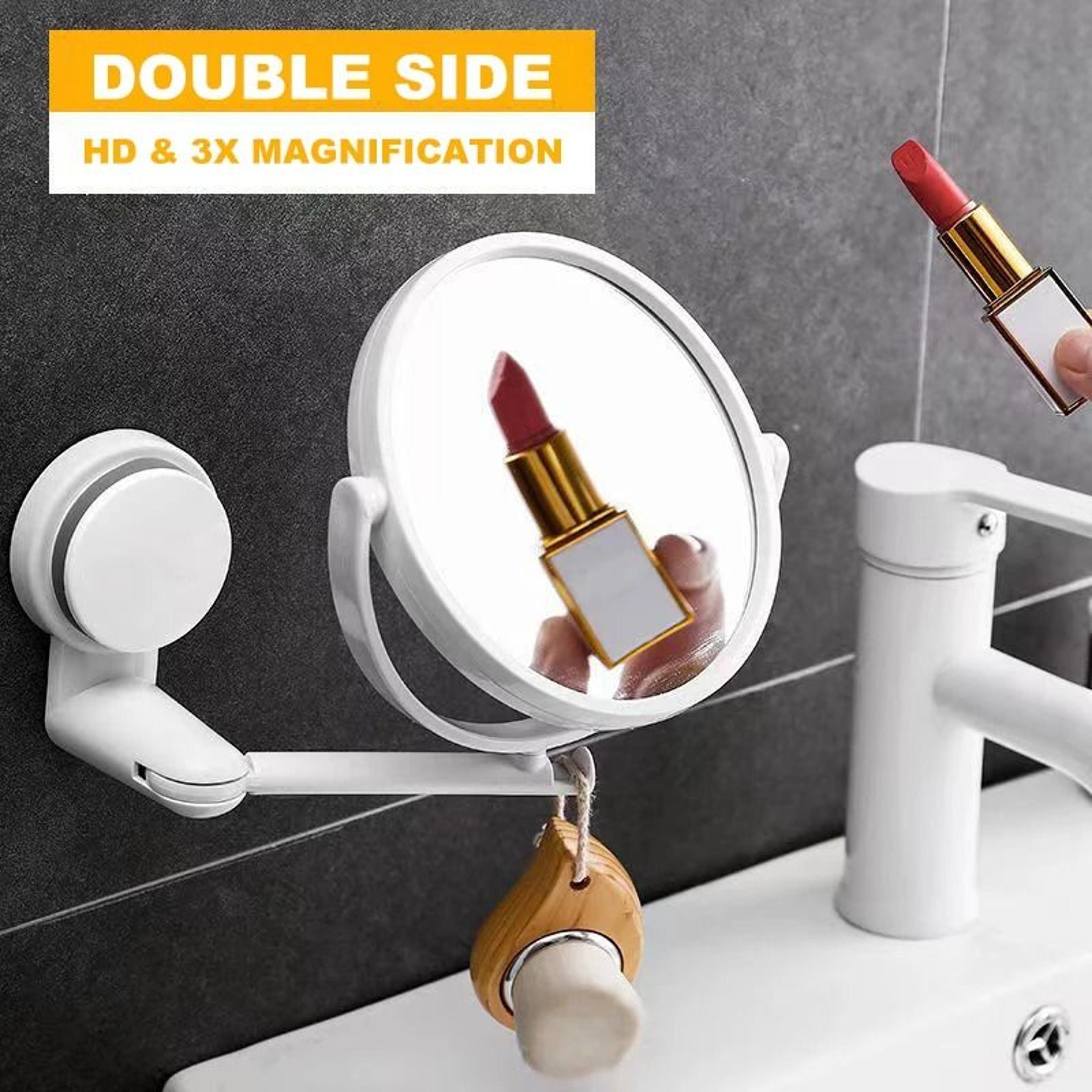 Double Sided Wall Mounted Makeup Mirror With Suction Arm 8