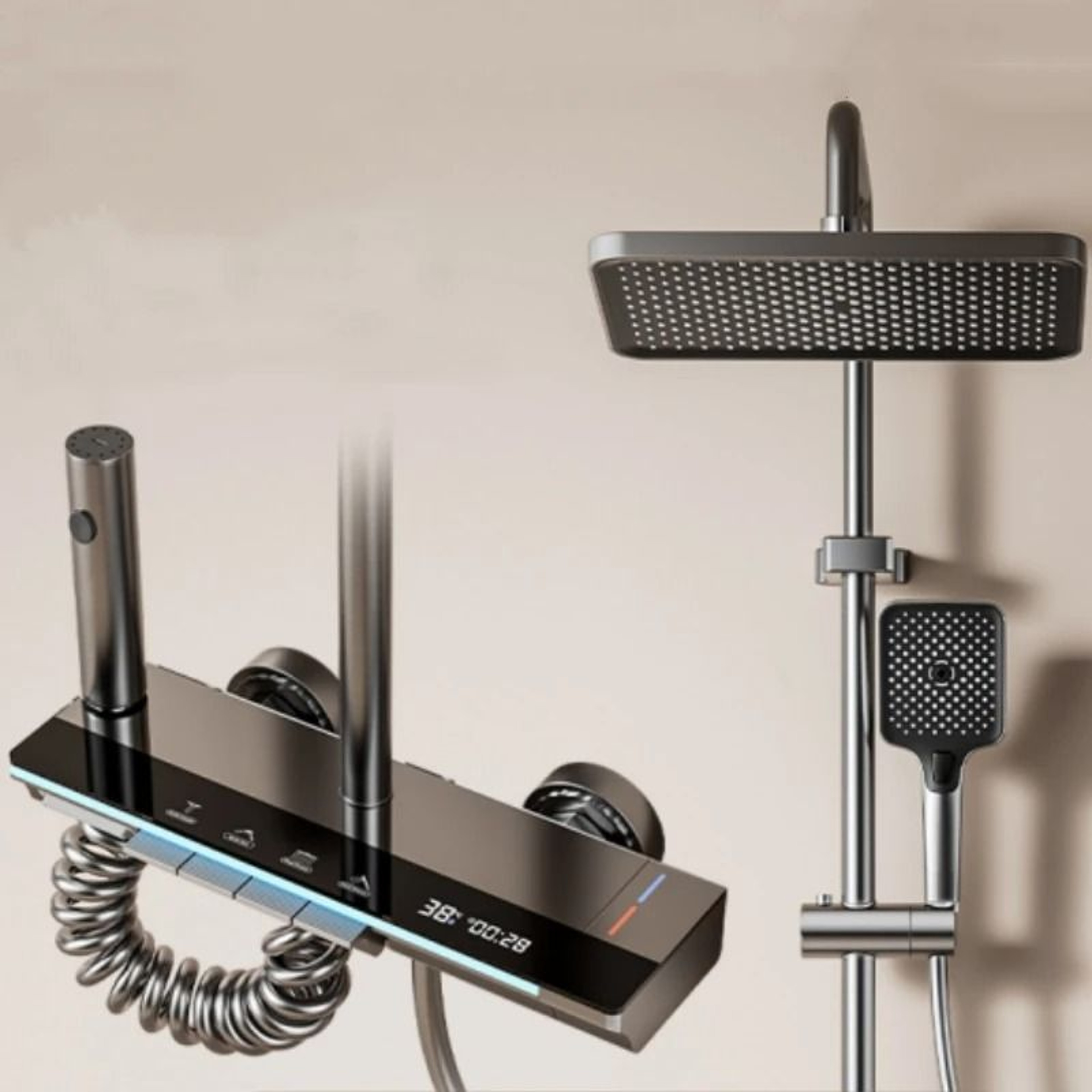 Luxury Digital Temperature Display Shower System With 4 Way Water Outlet 0