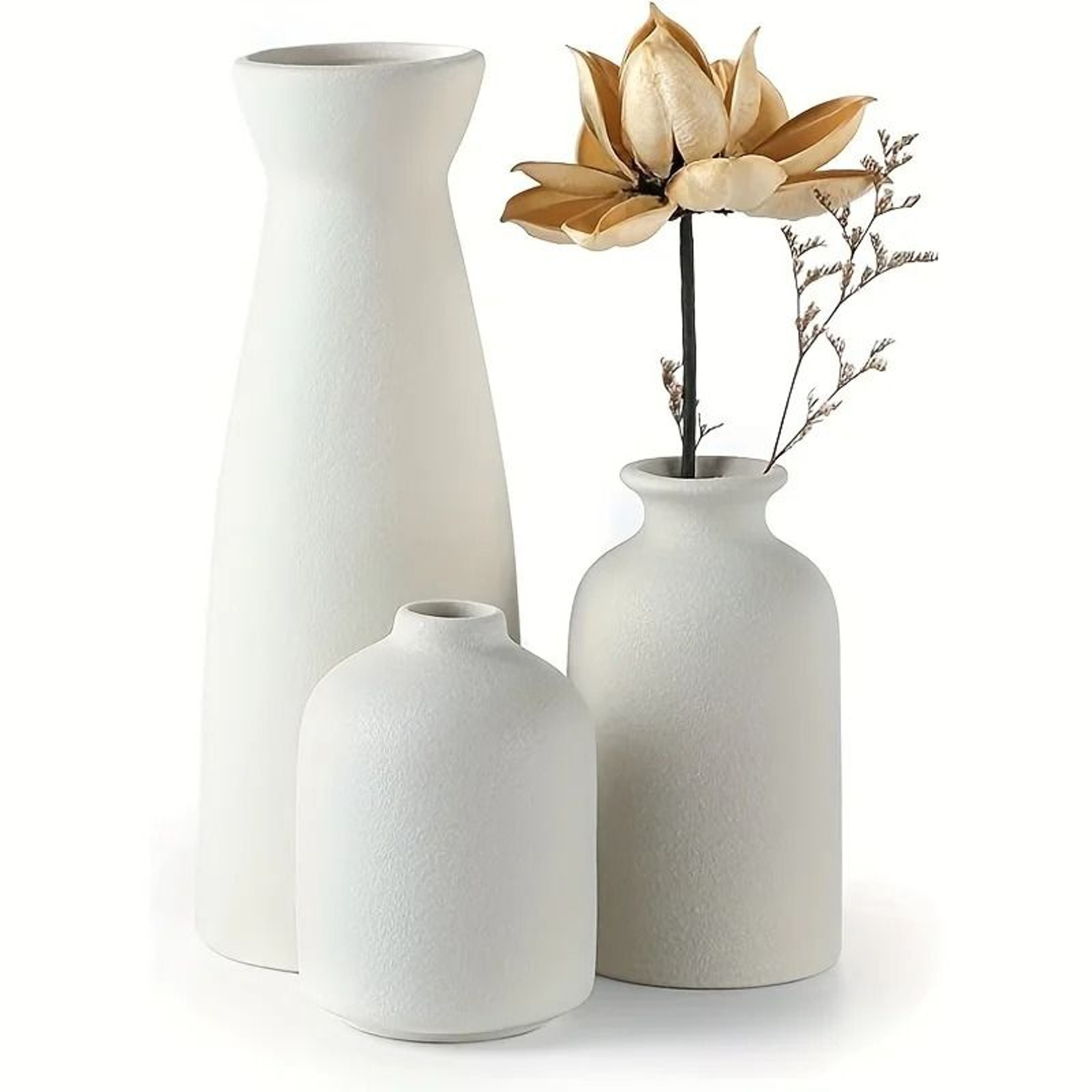 Set Of 3 Ceramic Flower Vases For Rustic And Modern Farmhouse Decor 4