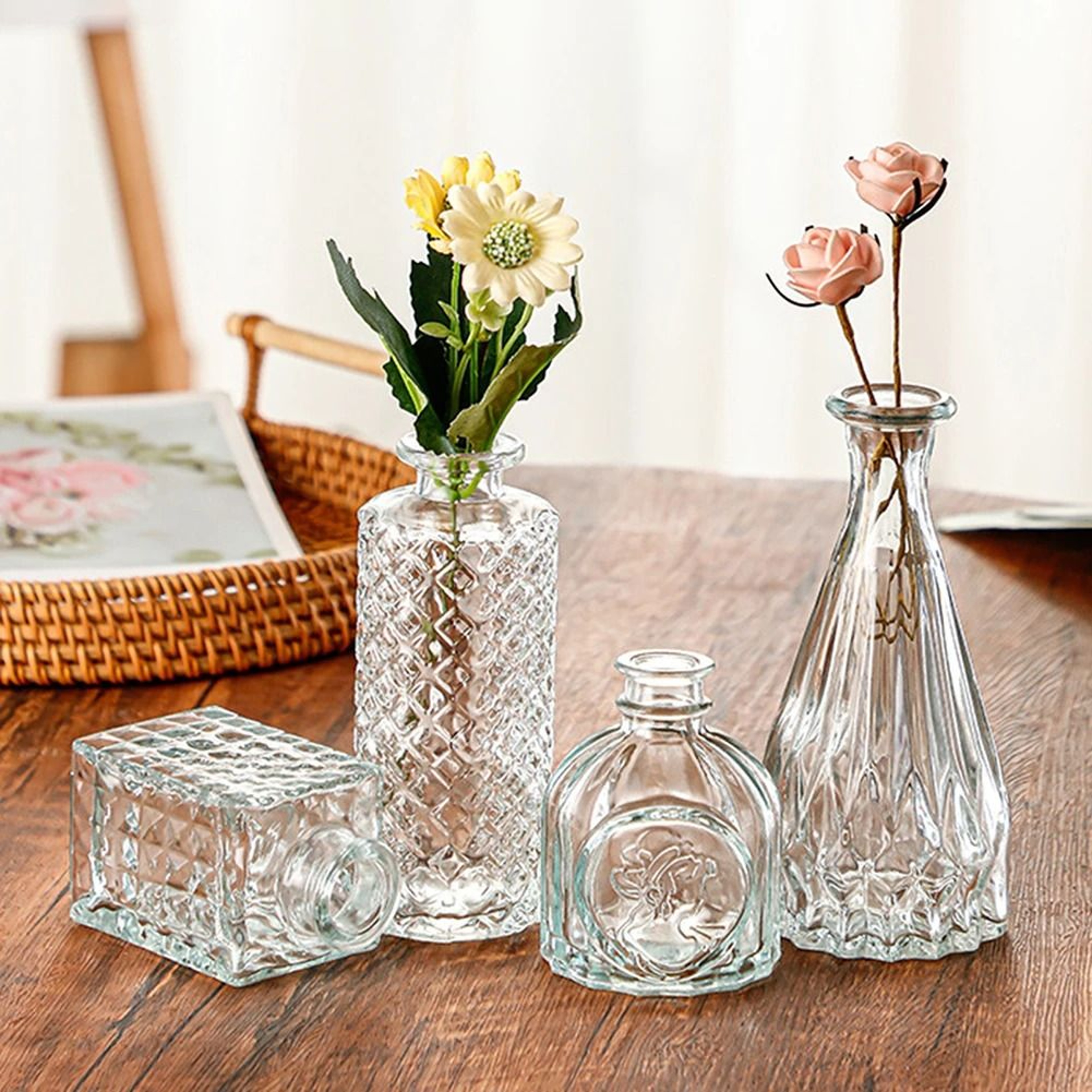 Vintage French Clear Glass Tabletop Flower Pitcher 0