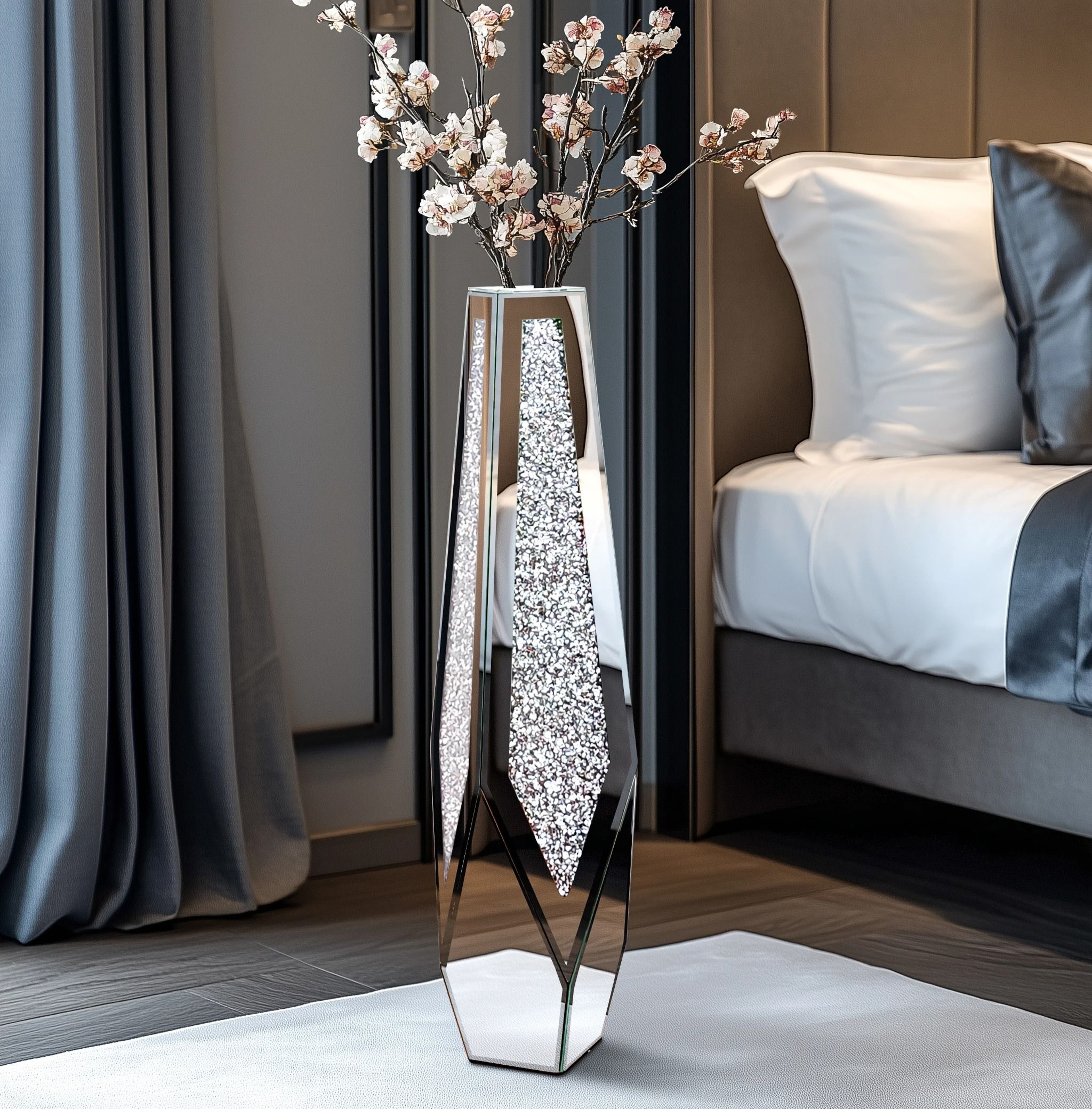 Modern Crushed Diamond Tall Floor Mirror Vase 0