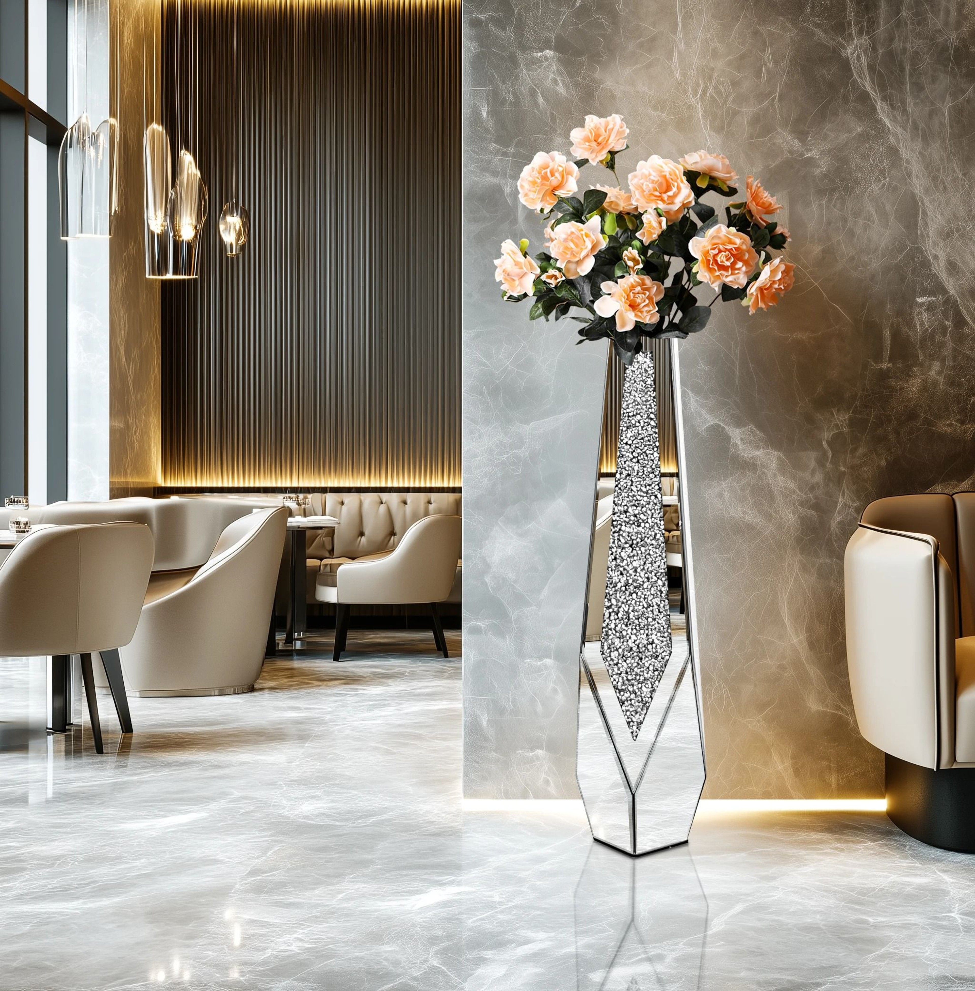 Modern Crushed Diamond Tall Floor Mirror Vase 2