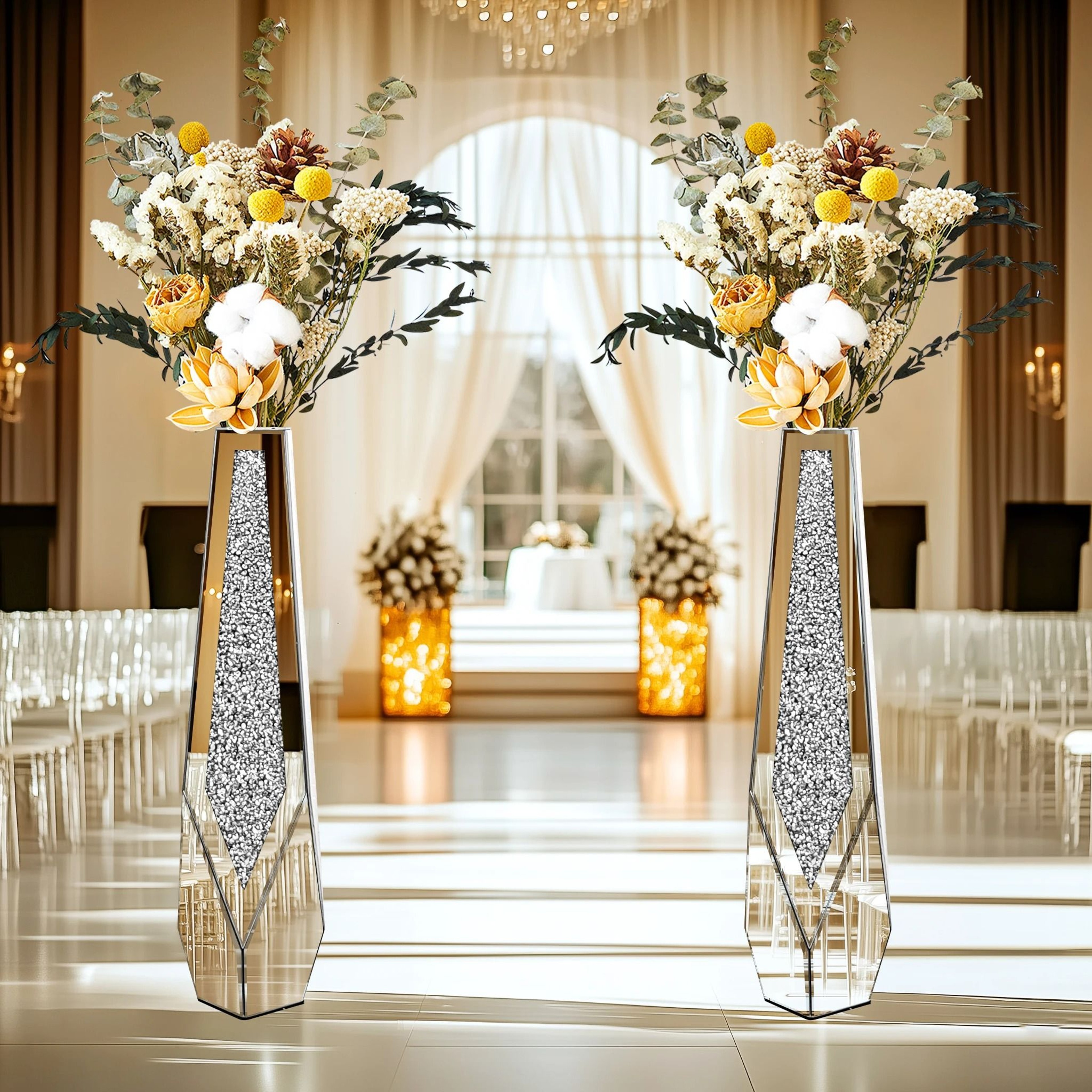 Modern Crushed Diamond Tall Floor Mirror Vase 3