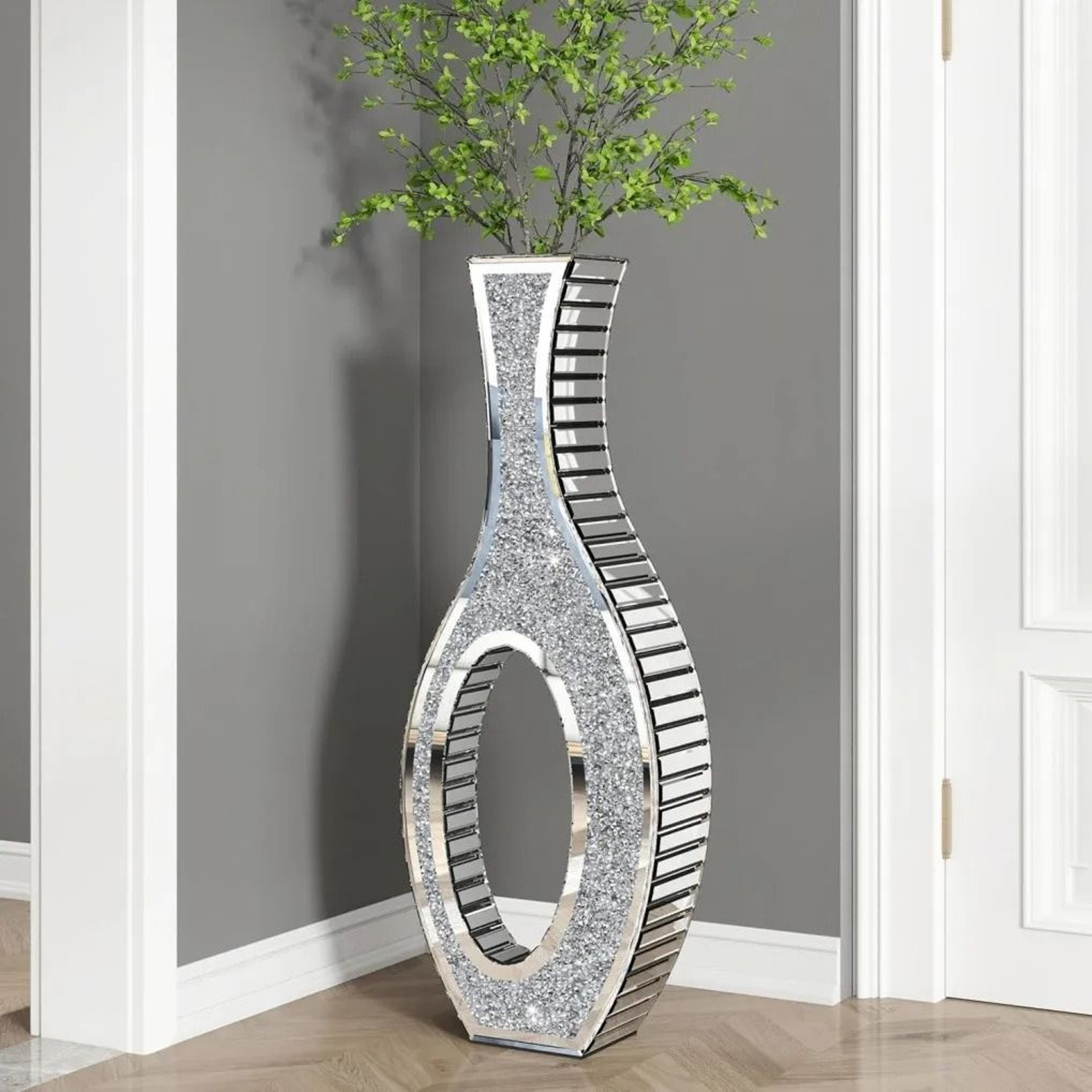 Contemporary Crushed Diamond Mirrored Floor Vase Collection 10