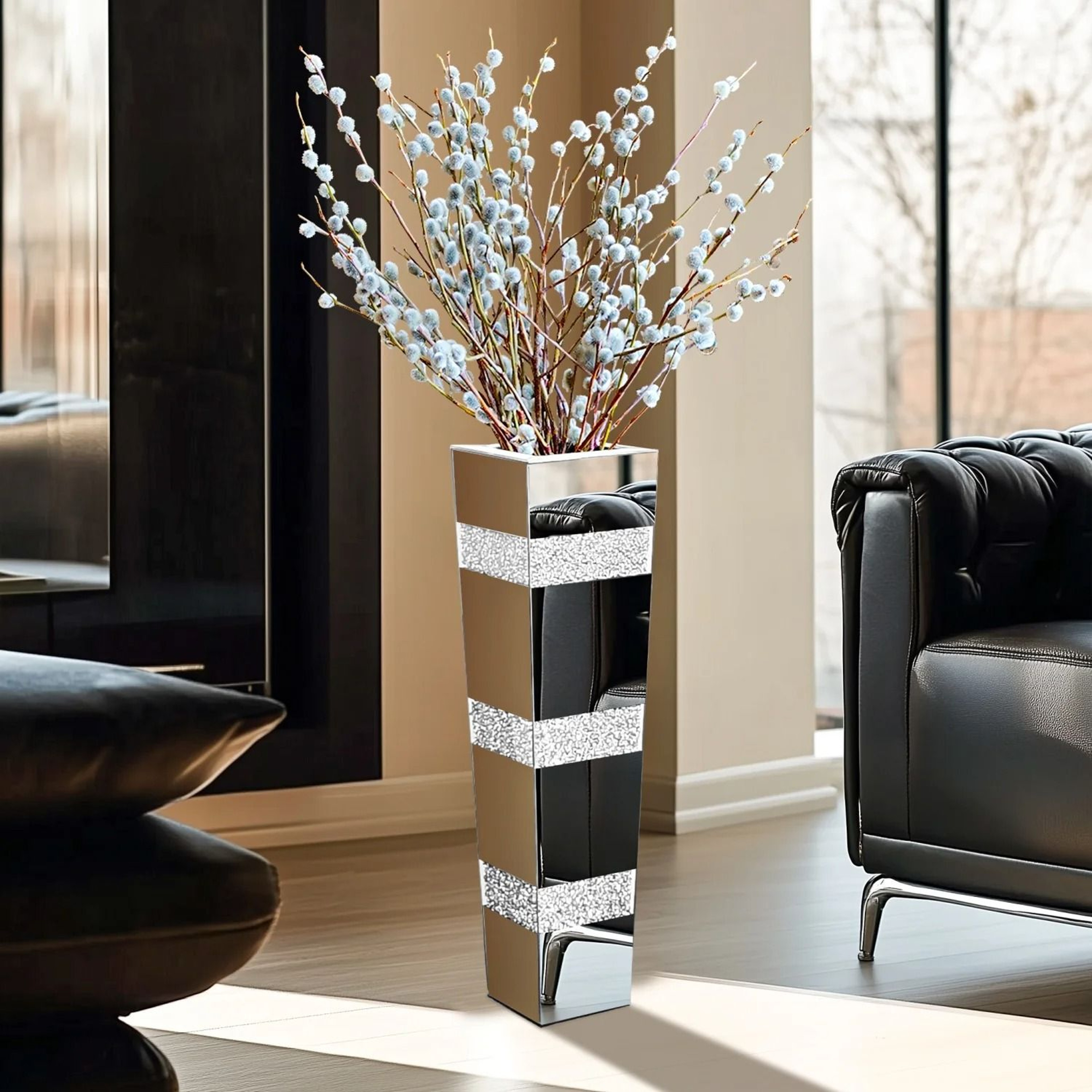 Contemporary Crushed Diamond Mirrored Floor Vase Collection 12