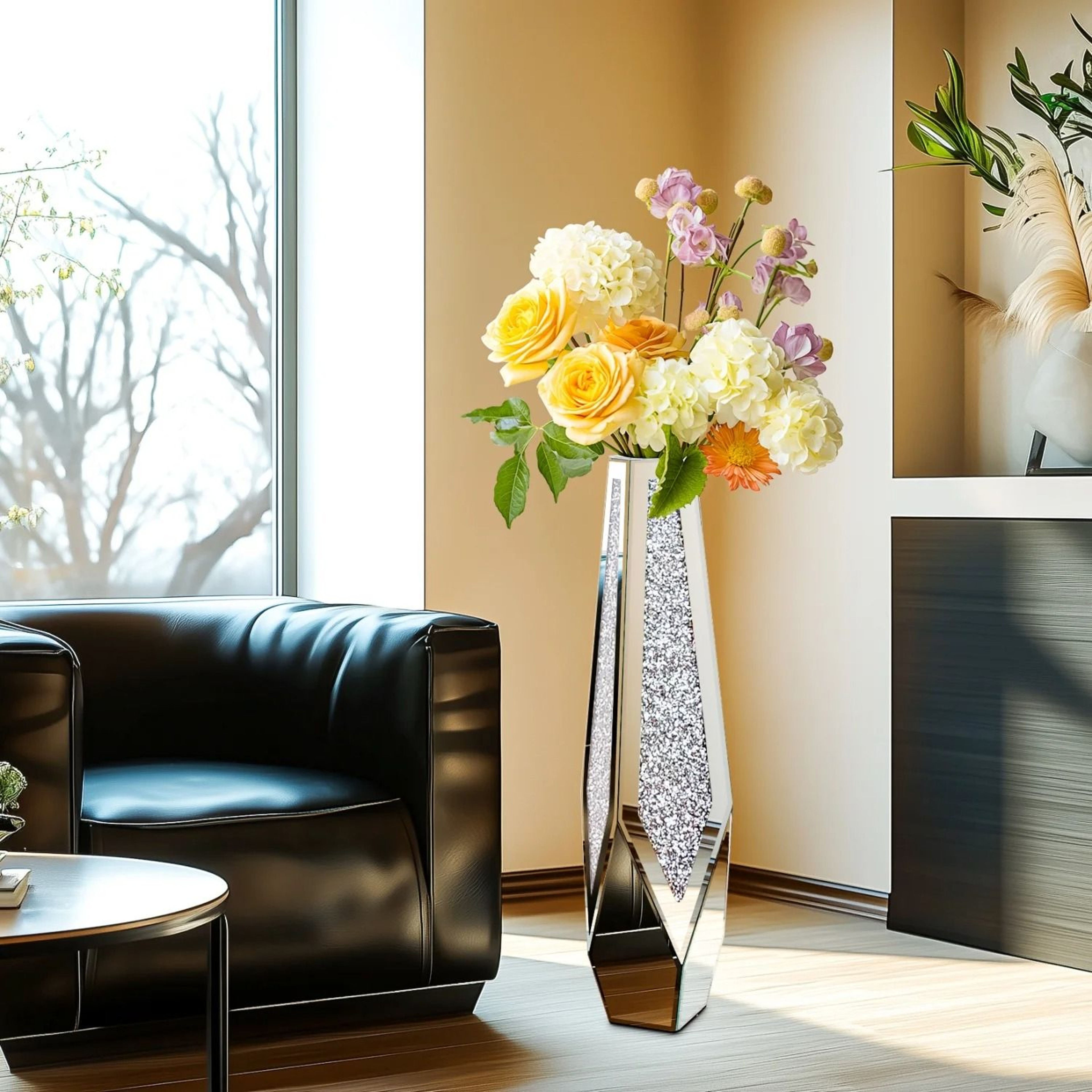 Contemporary Crushed Diamond Mirrored Floor Vase Collection 13