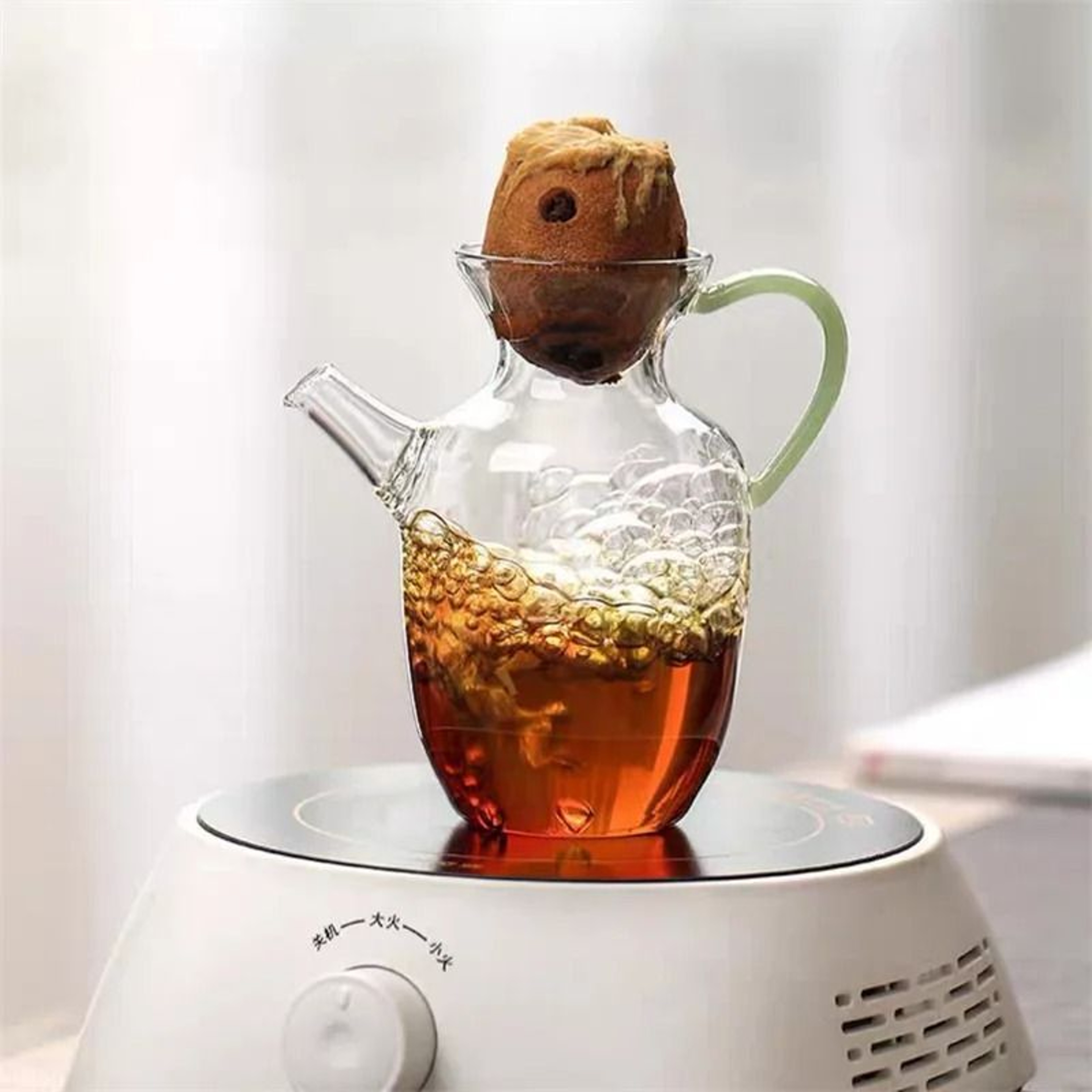 Heat Resistant Glass Teapot With Imitation Jade Handle And Vintage Song Style Design 4