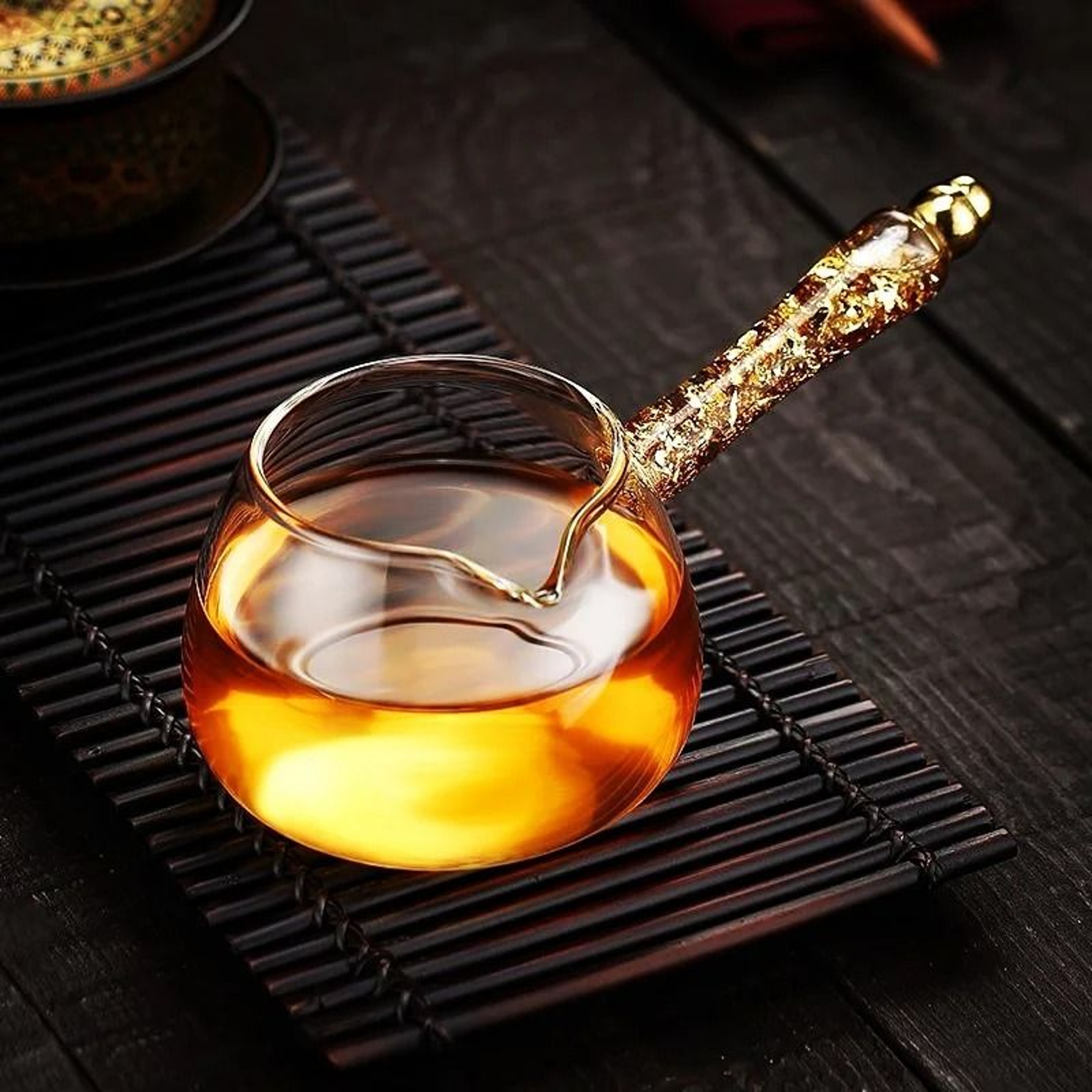 Transparent Gilded Side Handle Glass Tea Dispenser Fair Cup 0