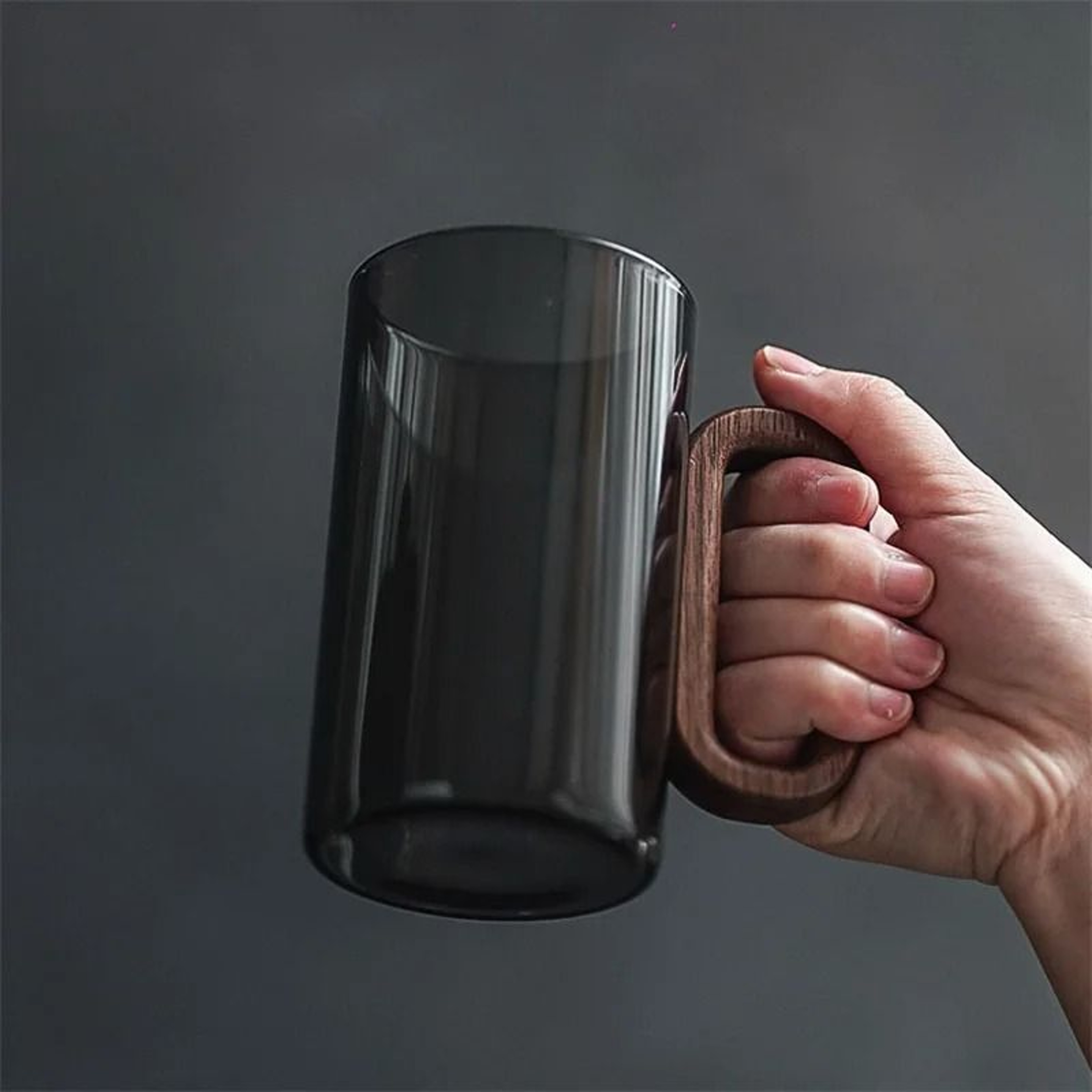 High Borosilicate Glass Coffee Cup With Walnut Wooden Handle 2