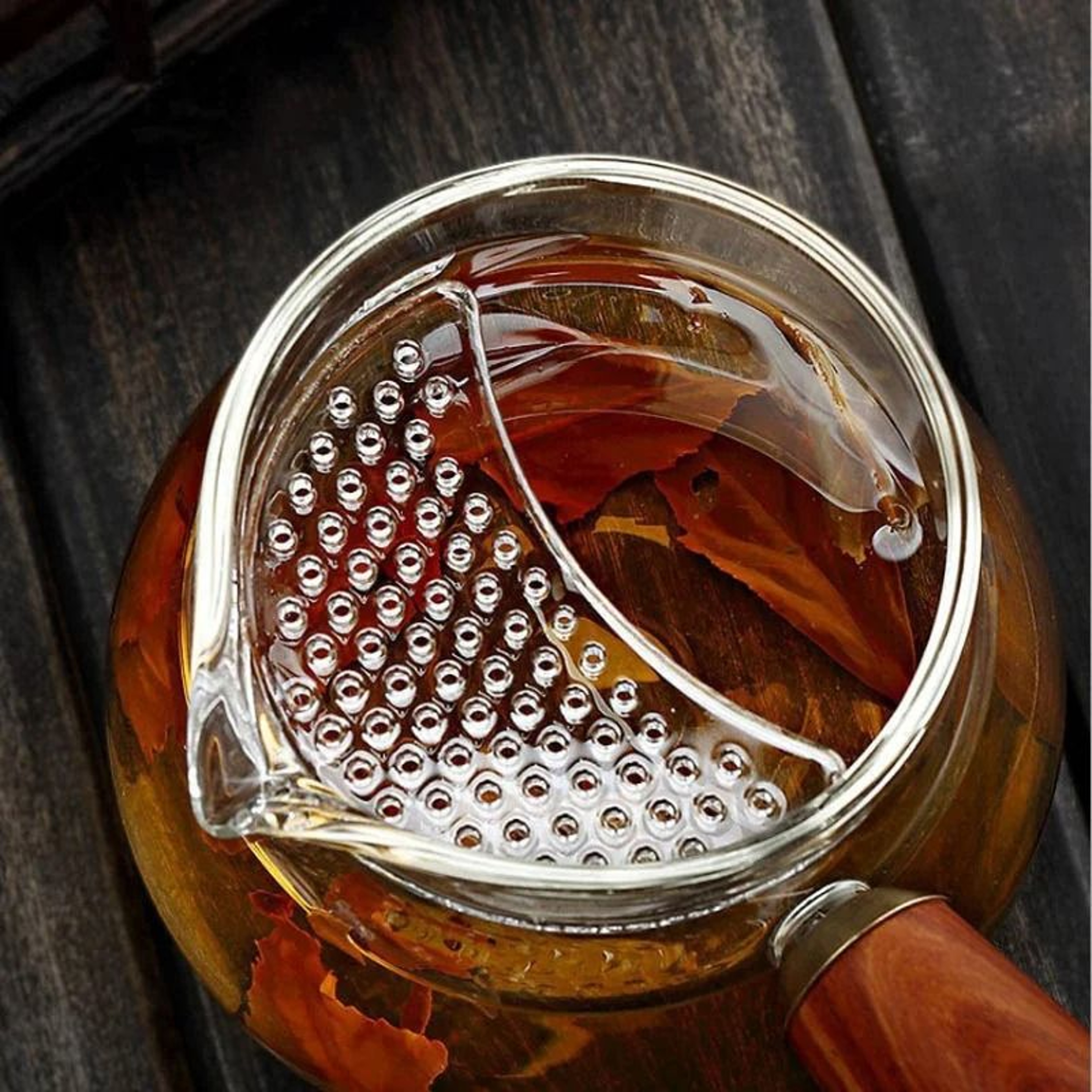 Side Long Wooden Handle High Borosilicate Glass Tea Dispenser Fair Cup 1