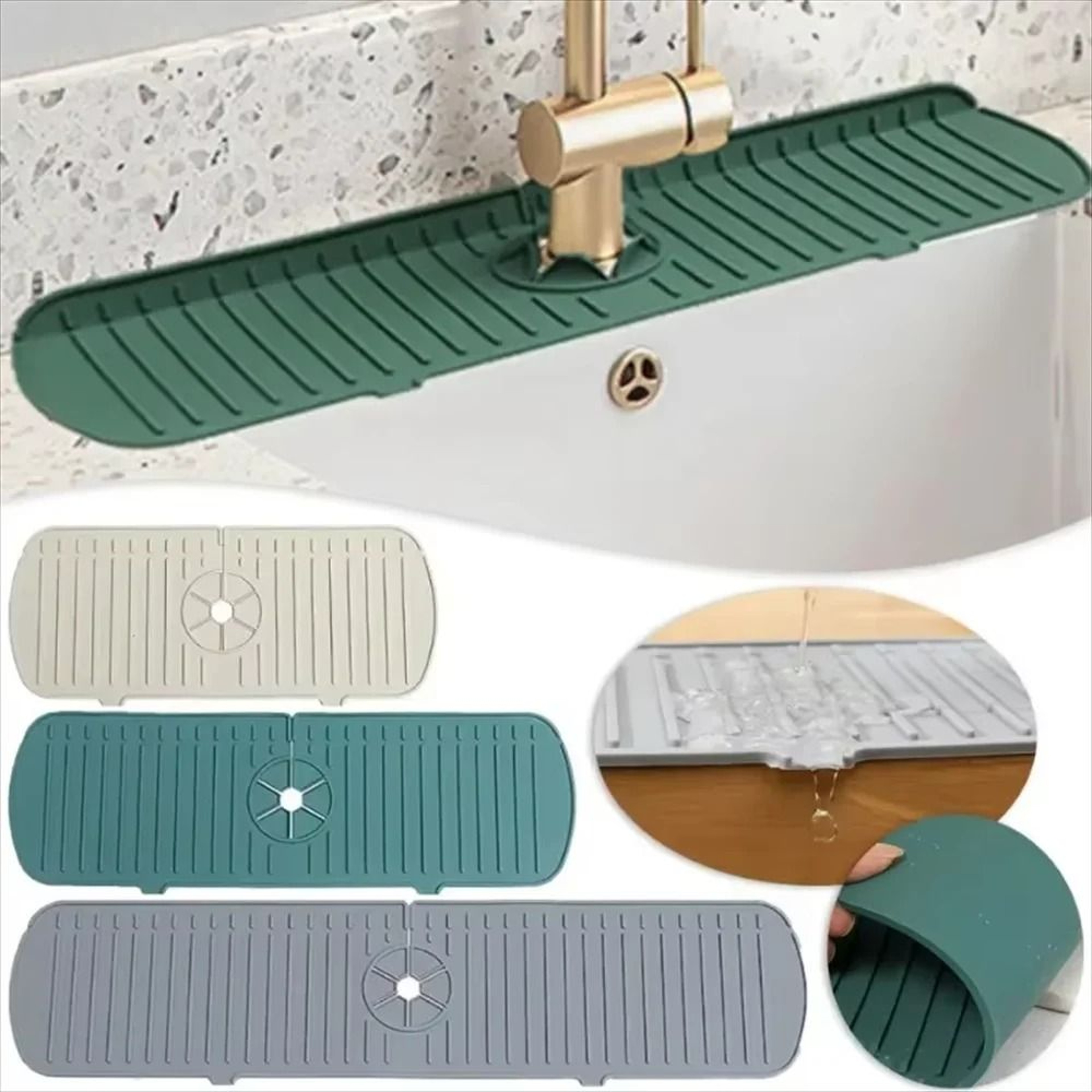 Universal Silicone Faucet Splash Guard And SelfDraining Sink Drying Mat 2