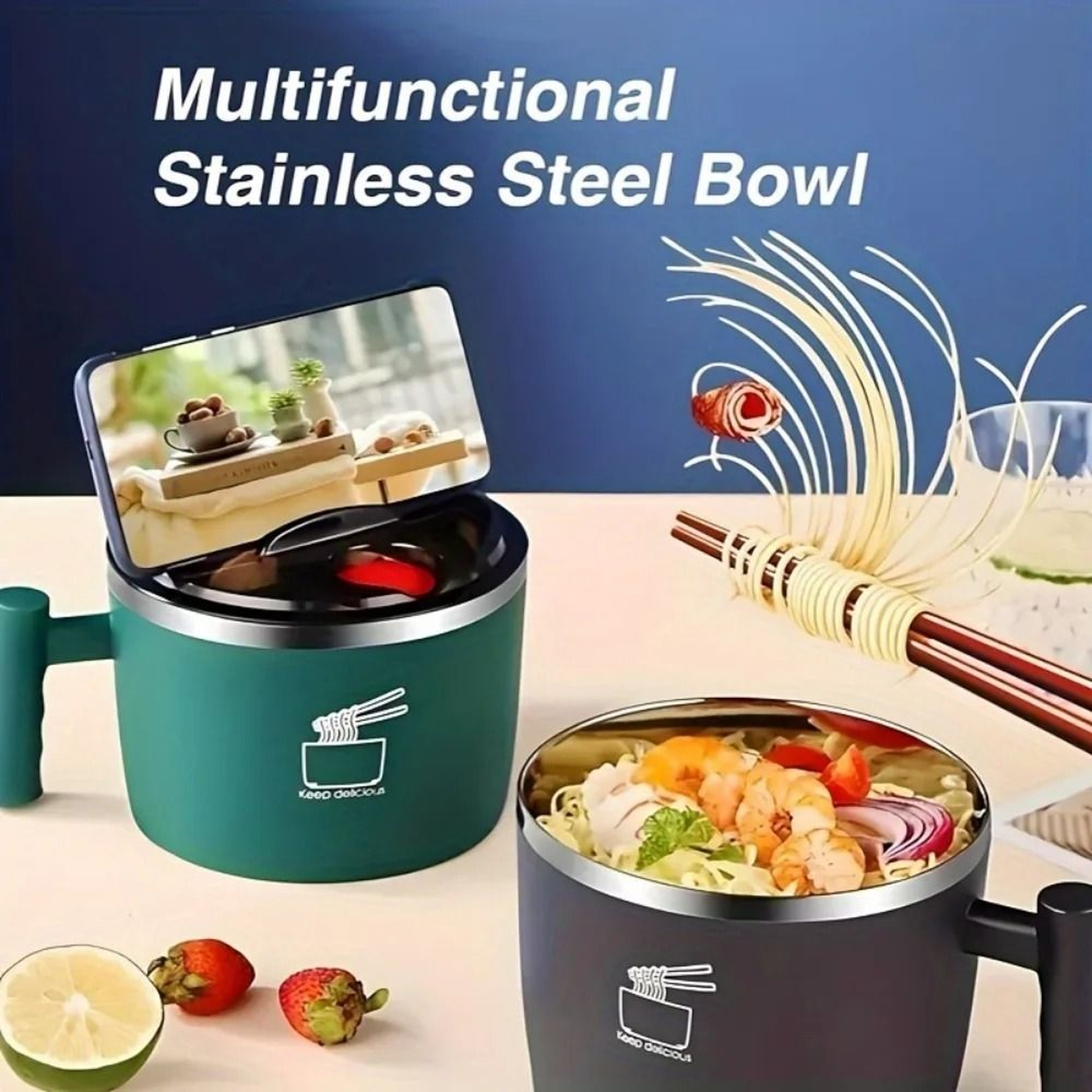 Insulated Stainless Steel Instant Noodle Bowl And Portable Sealed Lunch Box 6