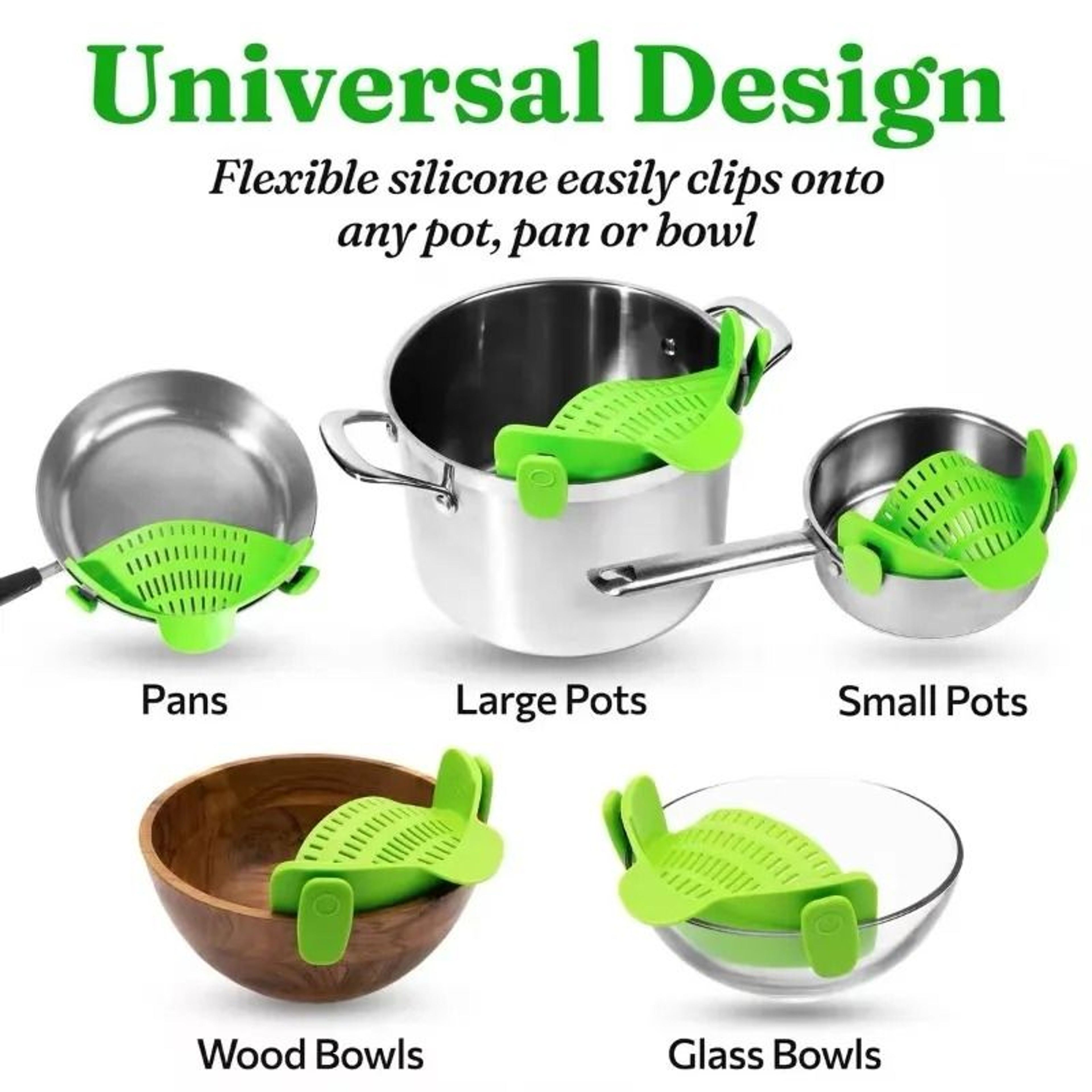 Universal Silicone ClipOn Pot Strainer And HandsFree Pasta Colander 3