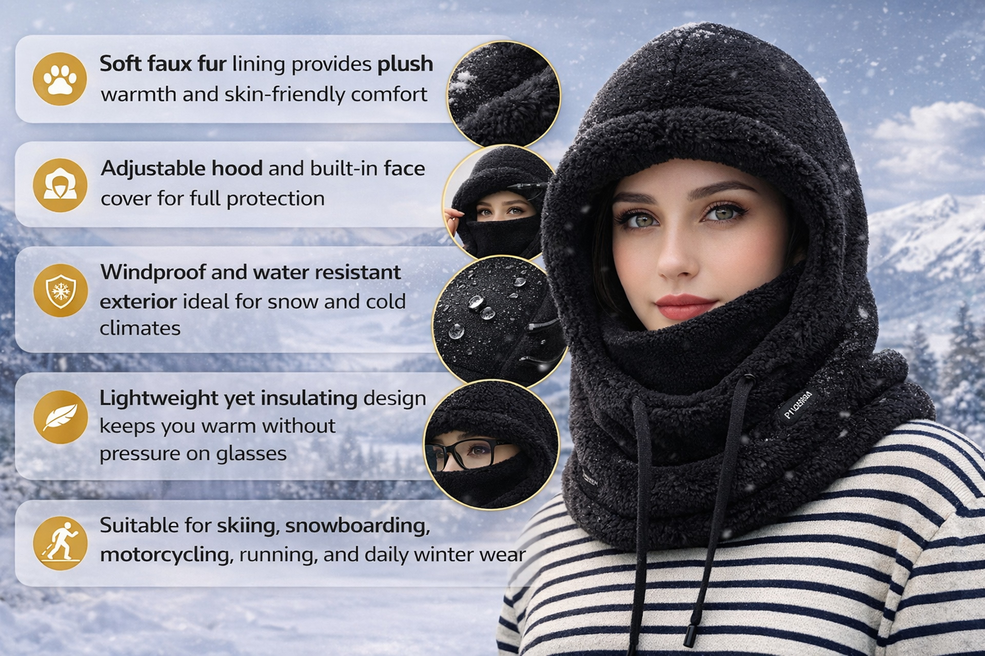 Winter Warm Balaclava Thermal Ski Hood with Full Face Cover – view 13