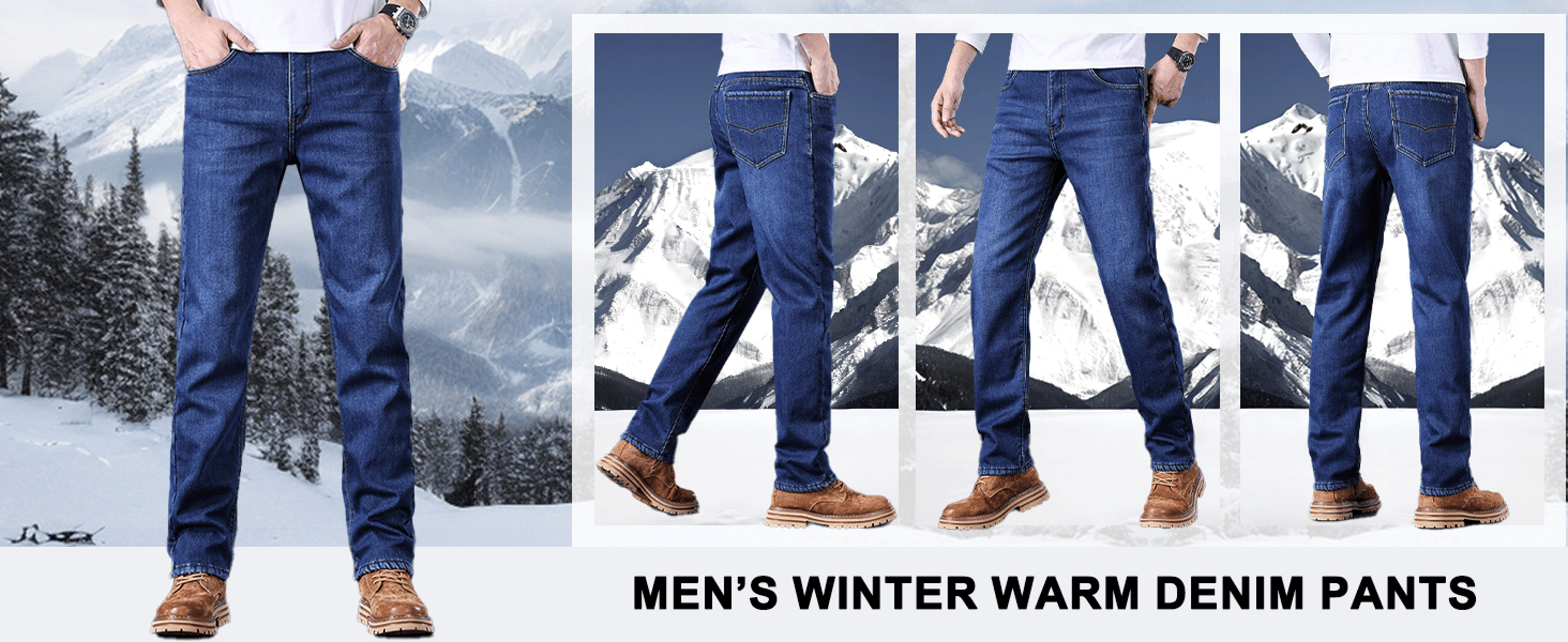 Winter Fleece Lined Denim Pants for Men Warm High Waist Straight Fit – view 13