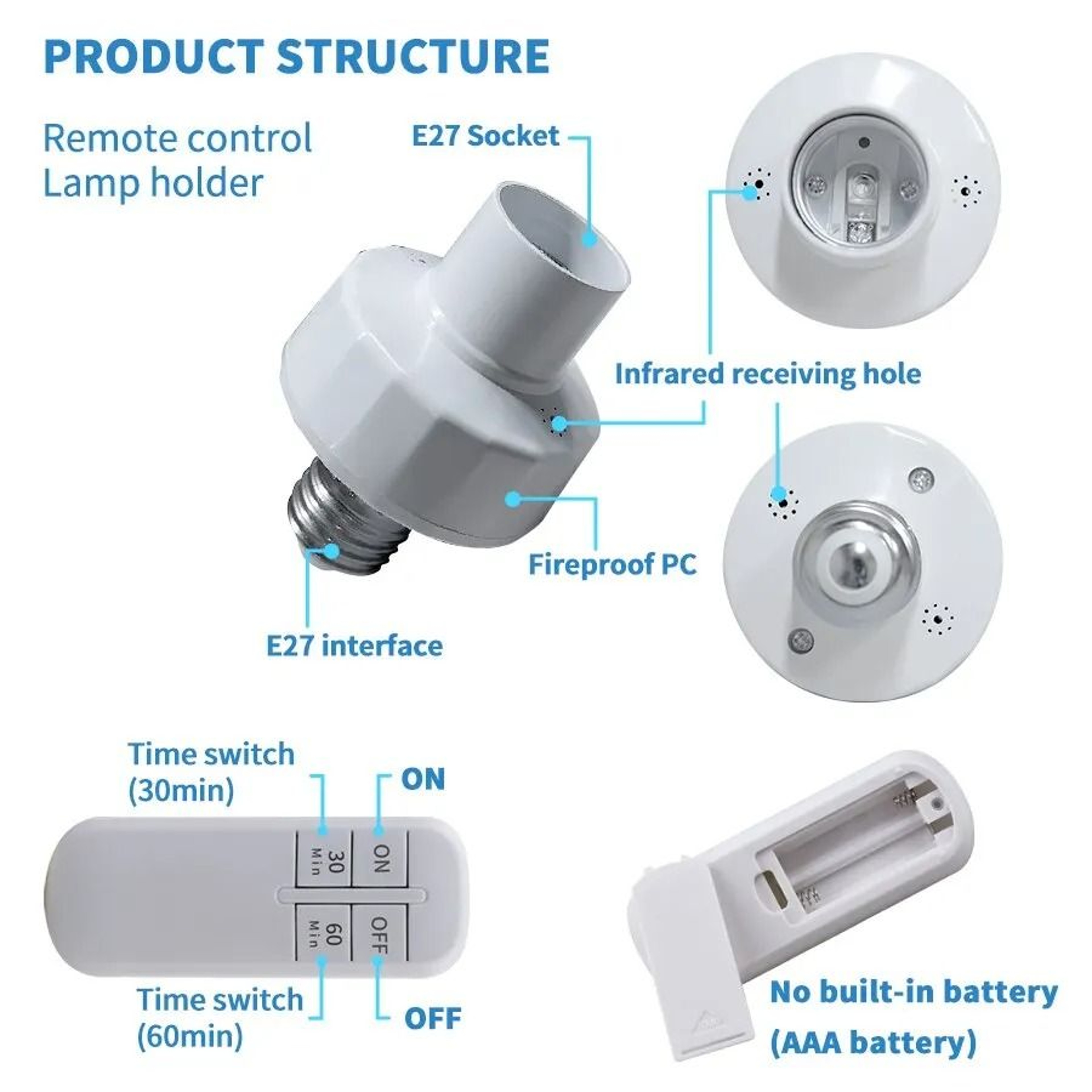 Professional High Performance E27 Smart Timer Lamp Holder And Wireless Remote Control Lighting Syst 4