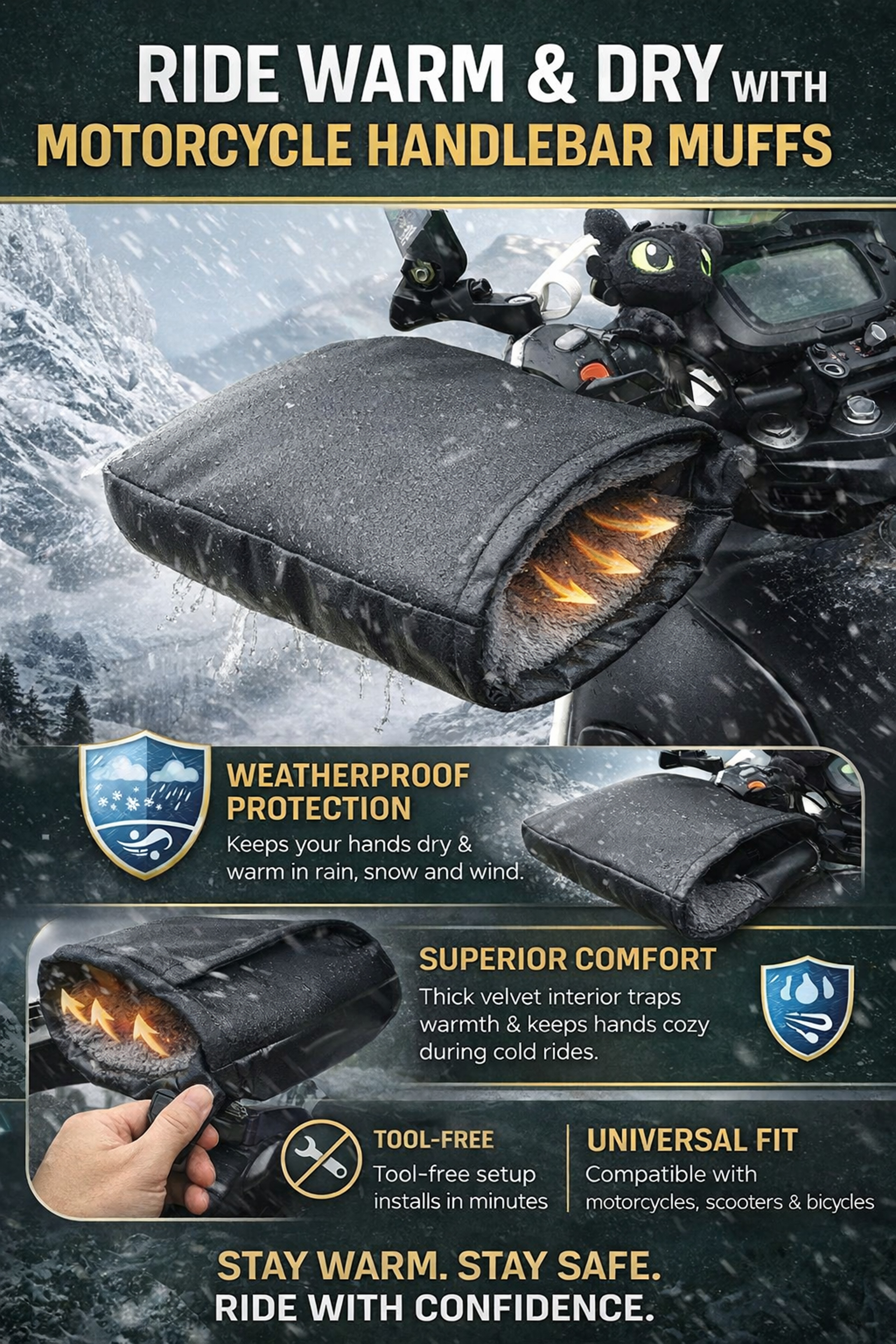 Motorcycle Handlebar Muffs Waterproof Winter Hand Warmers. – view 16