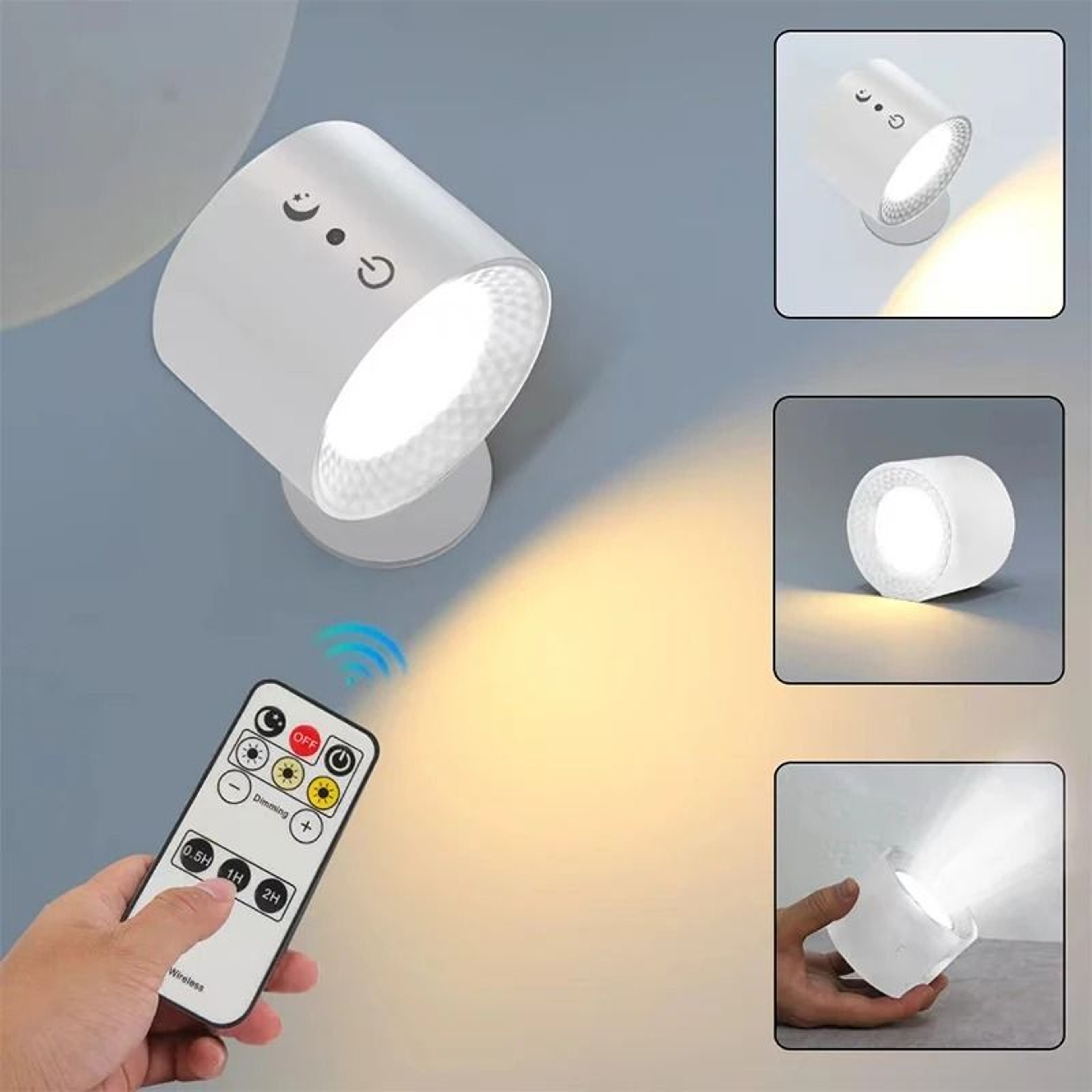 Dual Head Wall Lamp Touch Control Remote 360 Rotatable USB Recharge Wireless Portable Night Light F 0