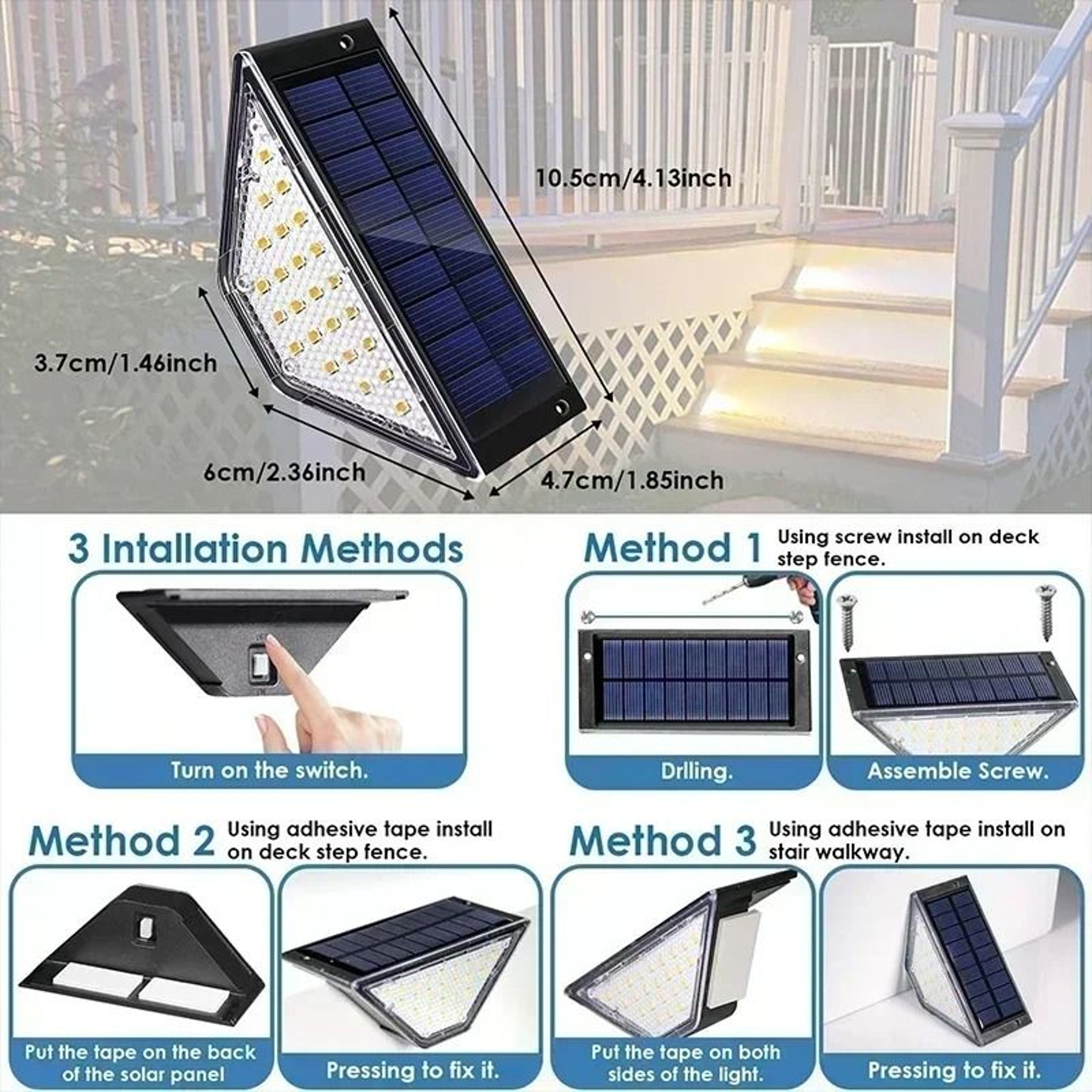 Solar Lights For Outdoors Stair Lamps Warm White LED Step Light 2 Pack 4