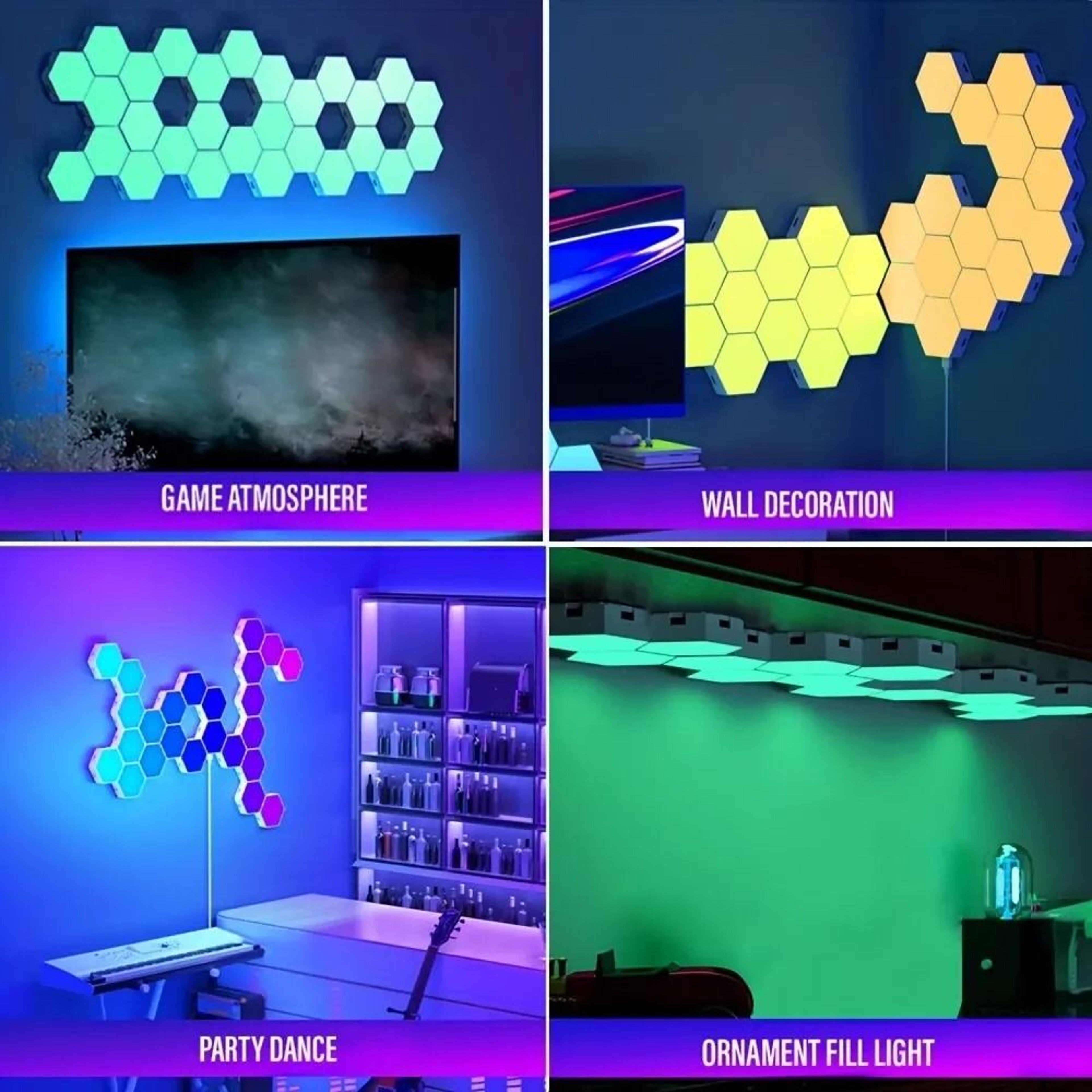 Intelligent Hexagonal RGB Wall Lamp  DIY Music Rhythm Ambient Night Light 6