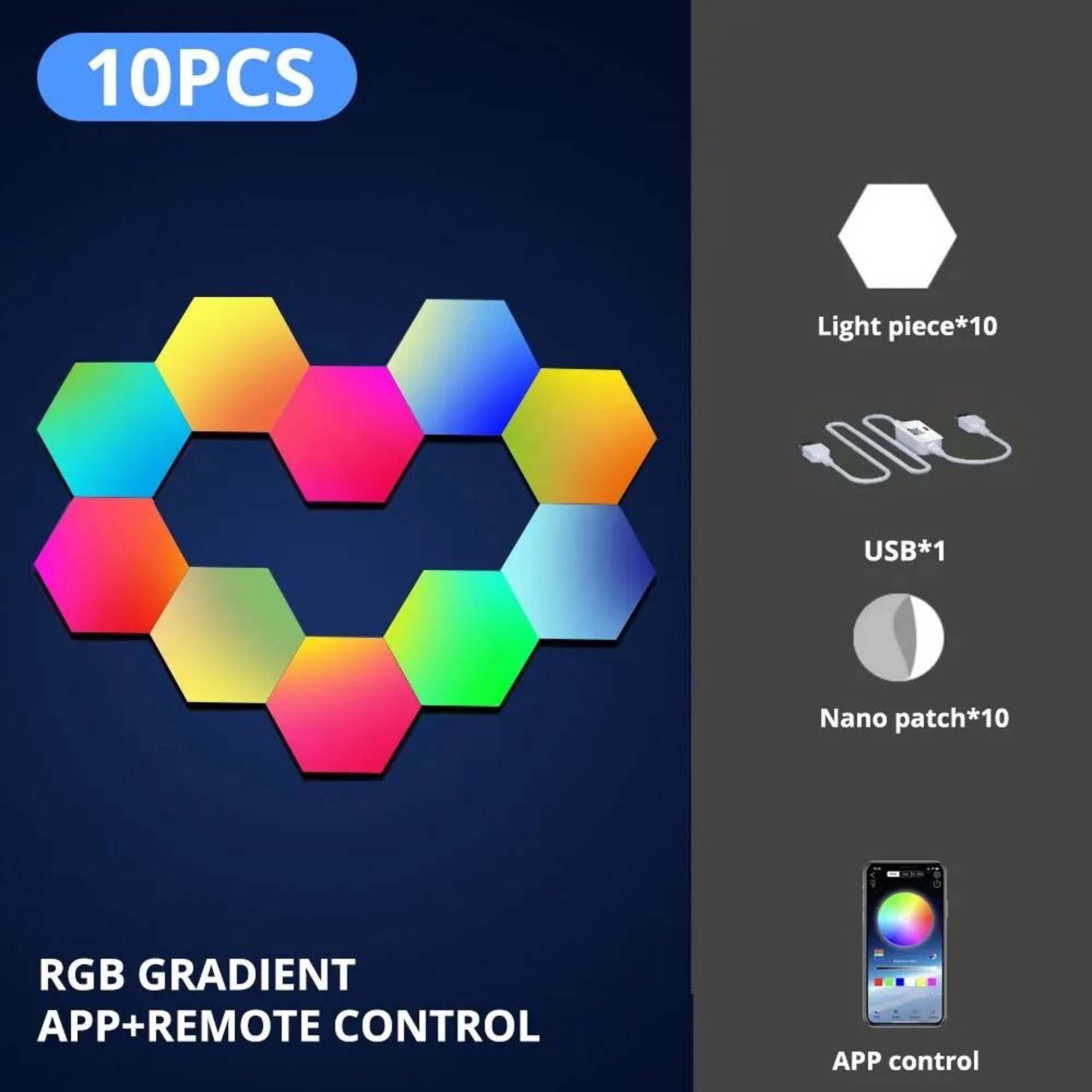 Intelligent Hexagonal RGB Wall Lamp  DIY Music Rhythm Ambient Night Light 9