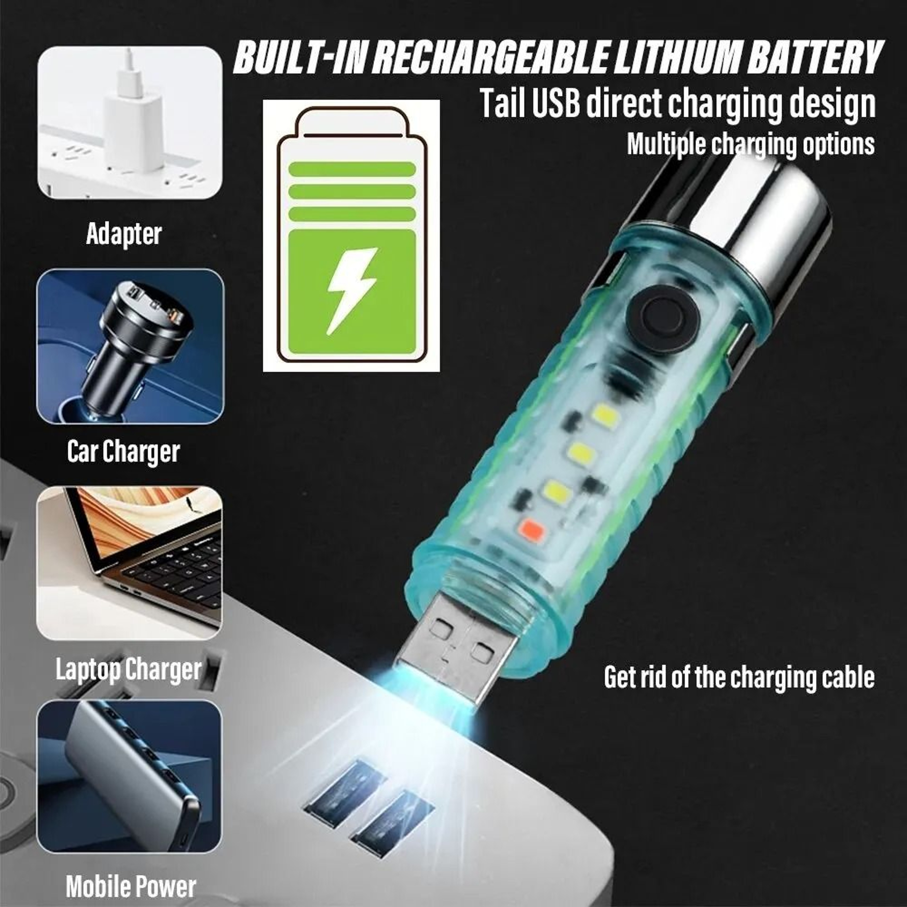 MultiFunctional Tactical Mini Flashlight  Magnetic USB Rechargeable Camping Light 3