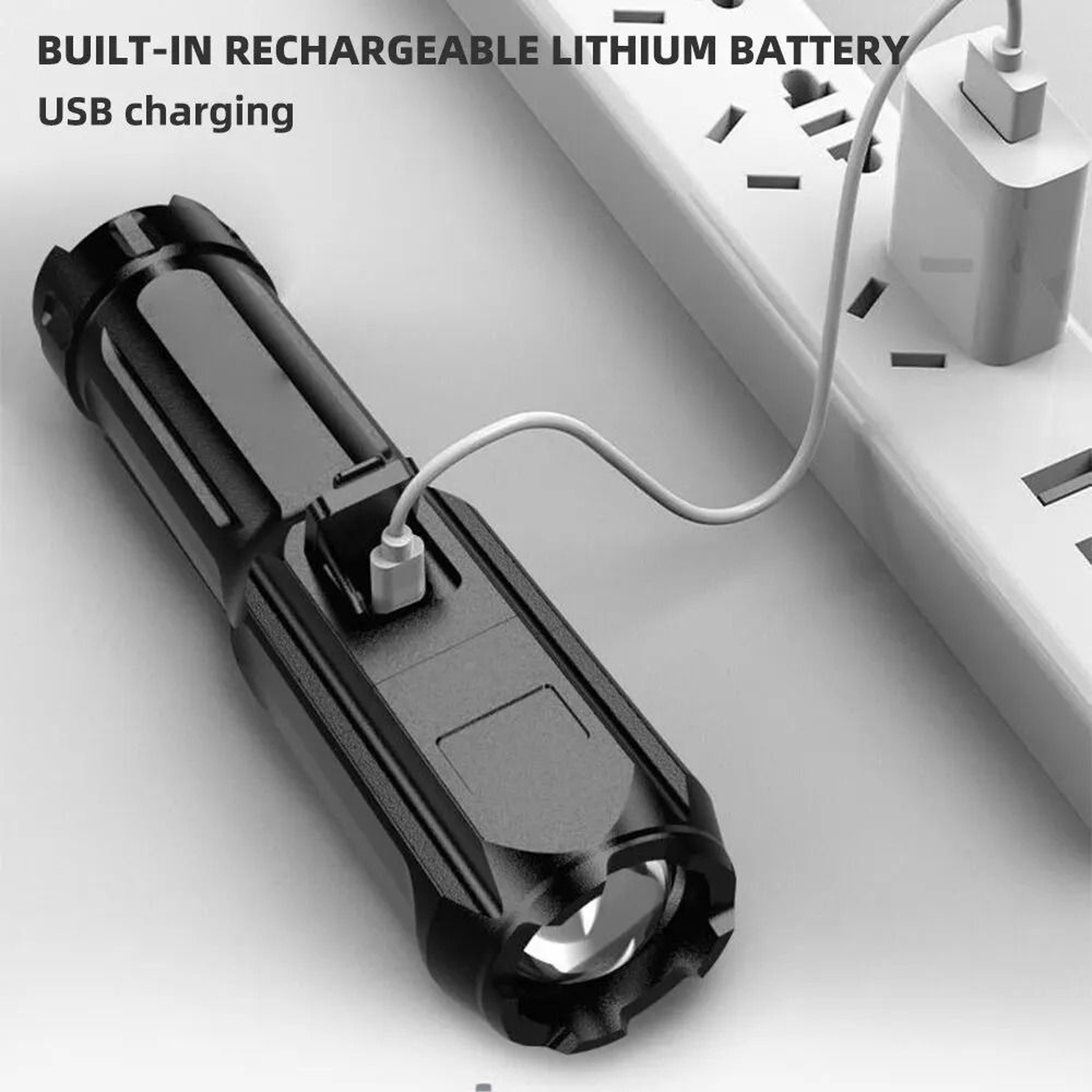 HighPower Telescopic Zoom Flashlight  Tactical USB Rechargeable Searchlight 3