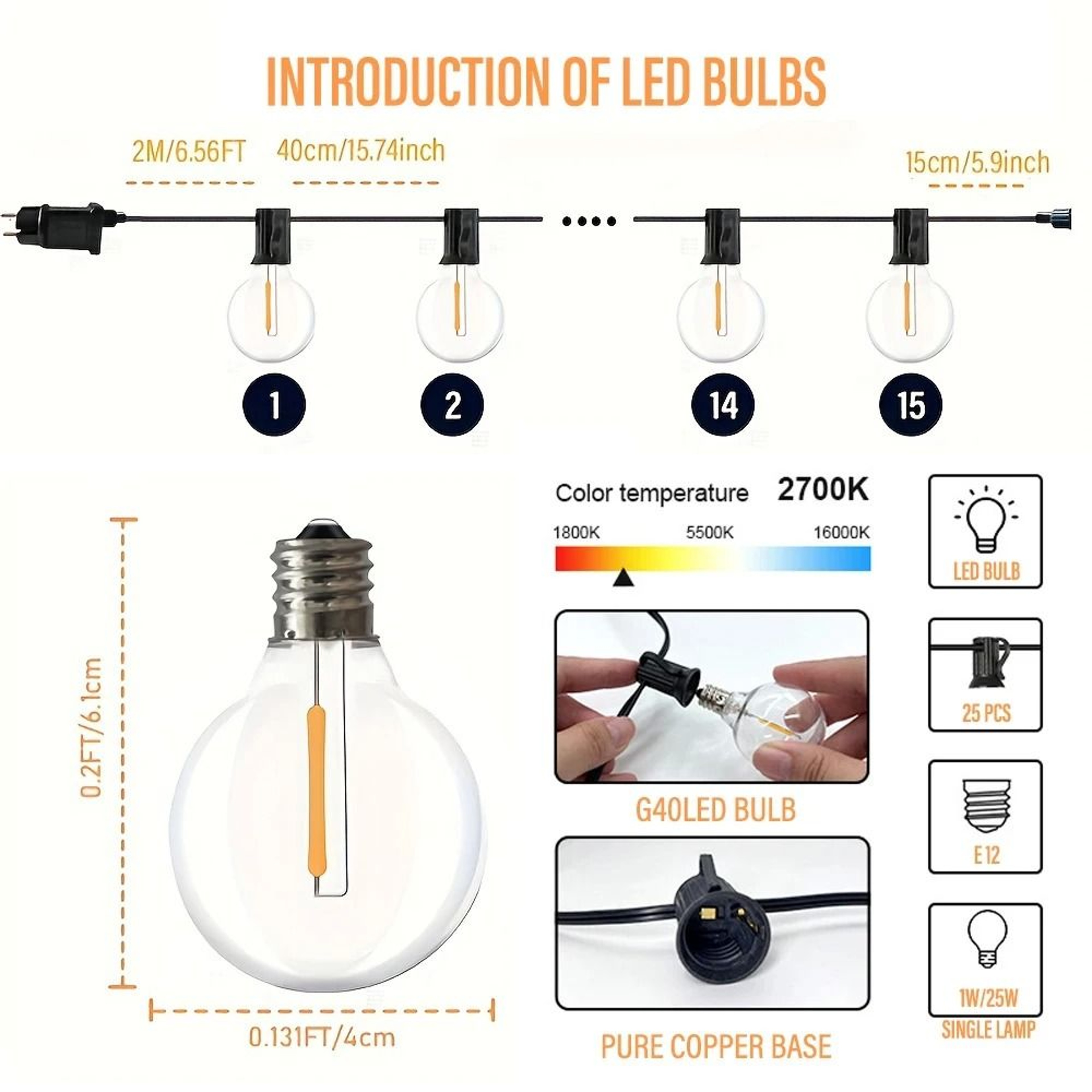 Weatherproof G40 Globe LED String Lights  Vintage Outdoor Garden Garland 1