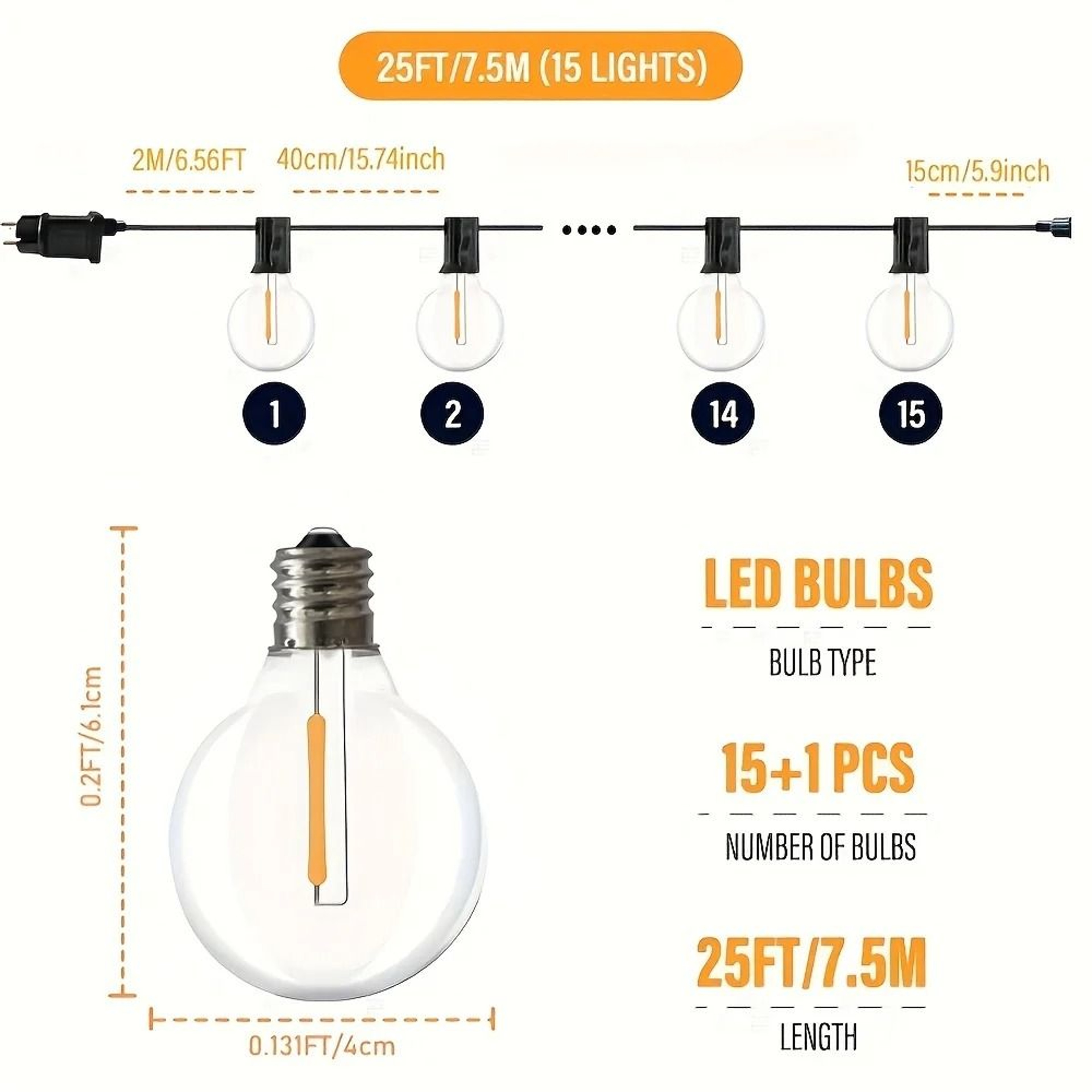 Weatherproof G40 Globe LED String Lights  Vintage Outdoor Garden Garland 5
