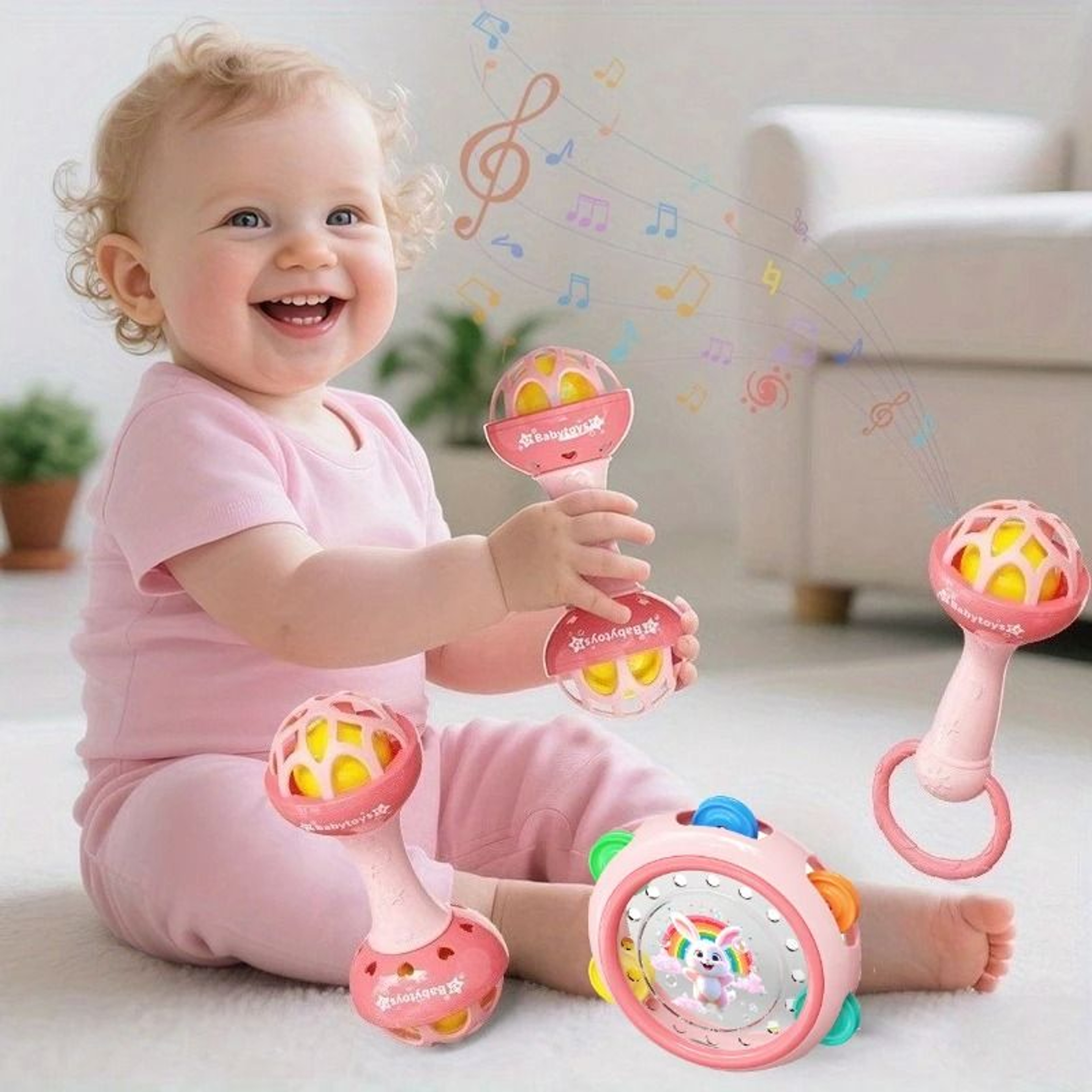Animal Friends Sensory Hand Drum  Interactive Musical Rattle For Infants  Toddlers 3