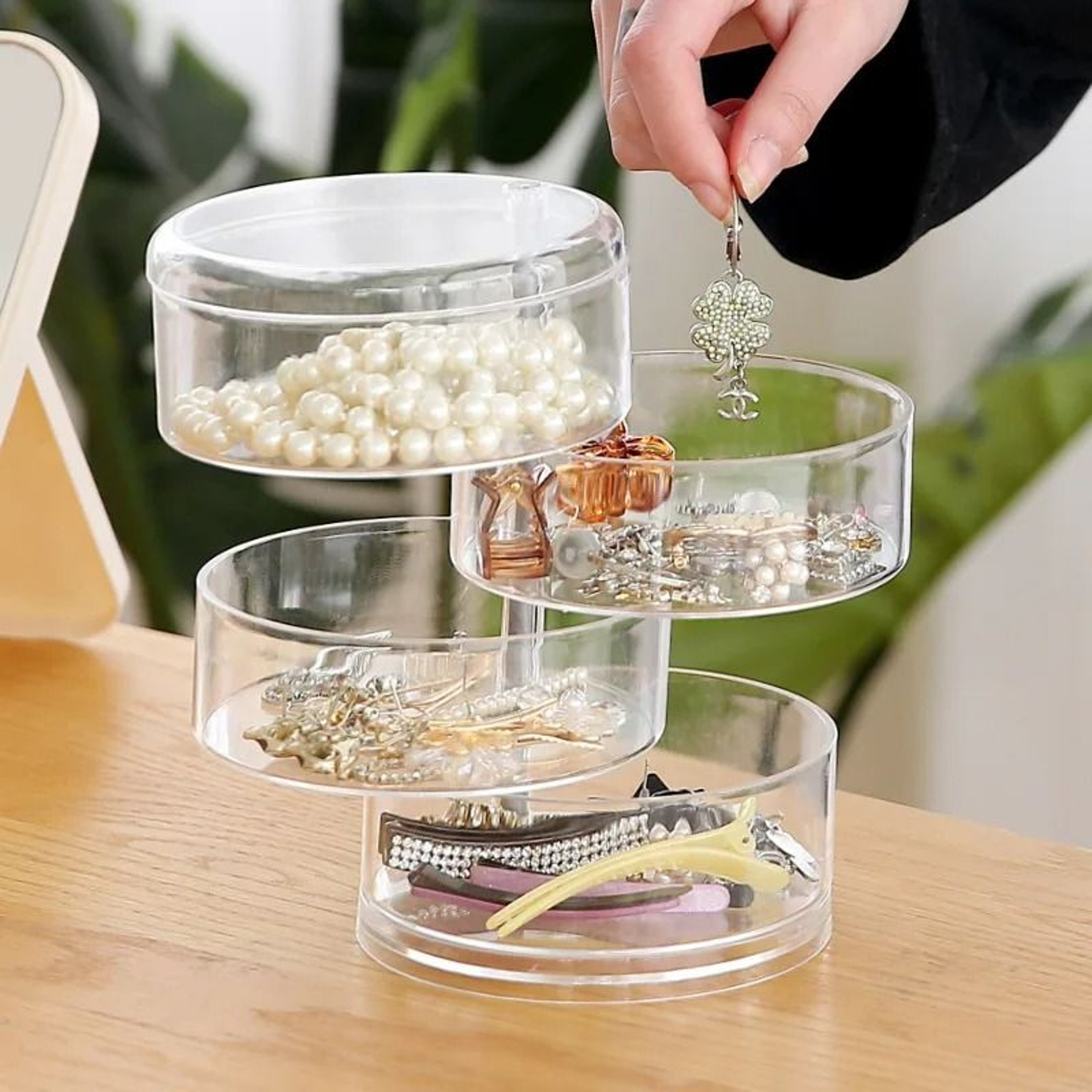 5Layer Rotating Jewelry Organizer  Compact Hair Accessory  Makeup Display Case 3