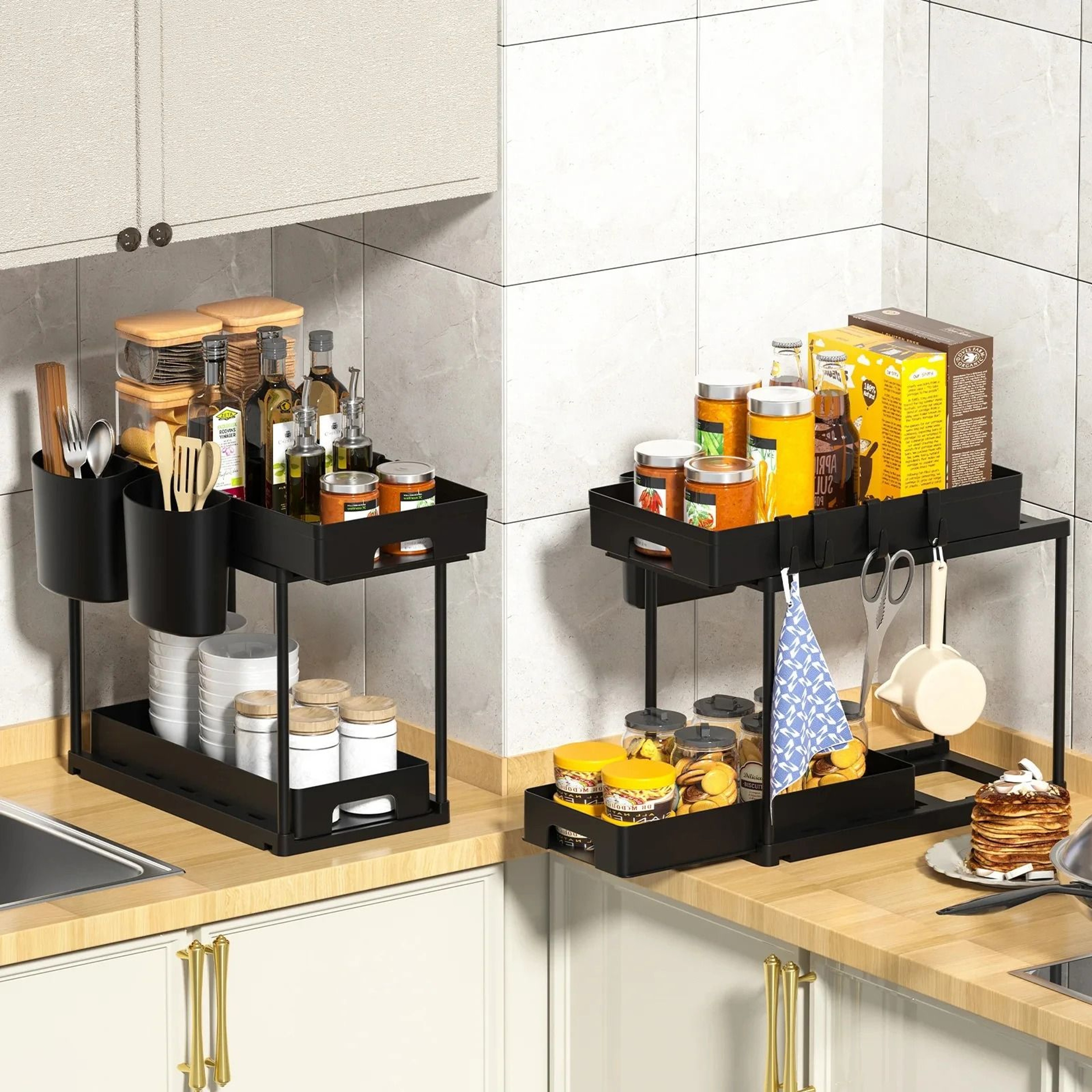 Expandable Under Sink Kitchen Organizer  MultiPurpose Storage 2Pack 0